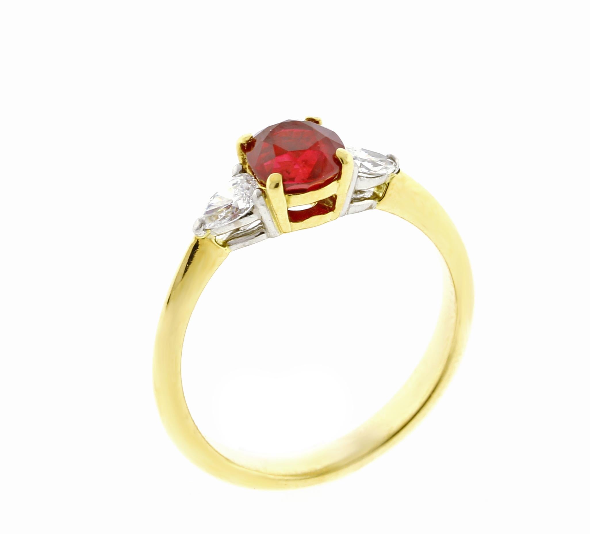 Oval Cut Tiffany & Co. Burma Ruby and Diamond Three-Stone Ring
