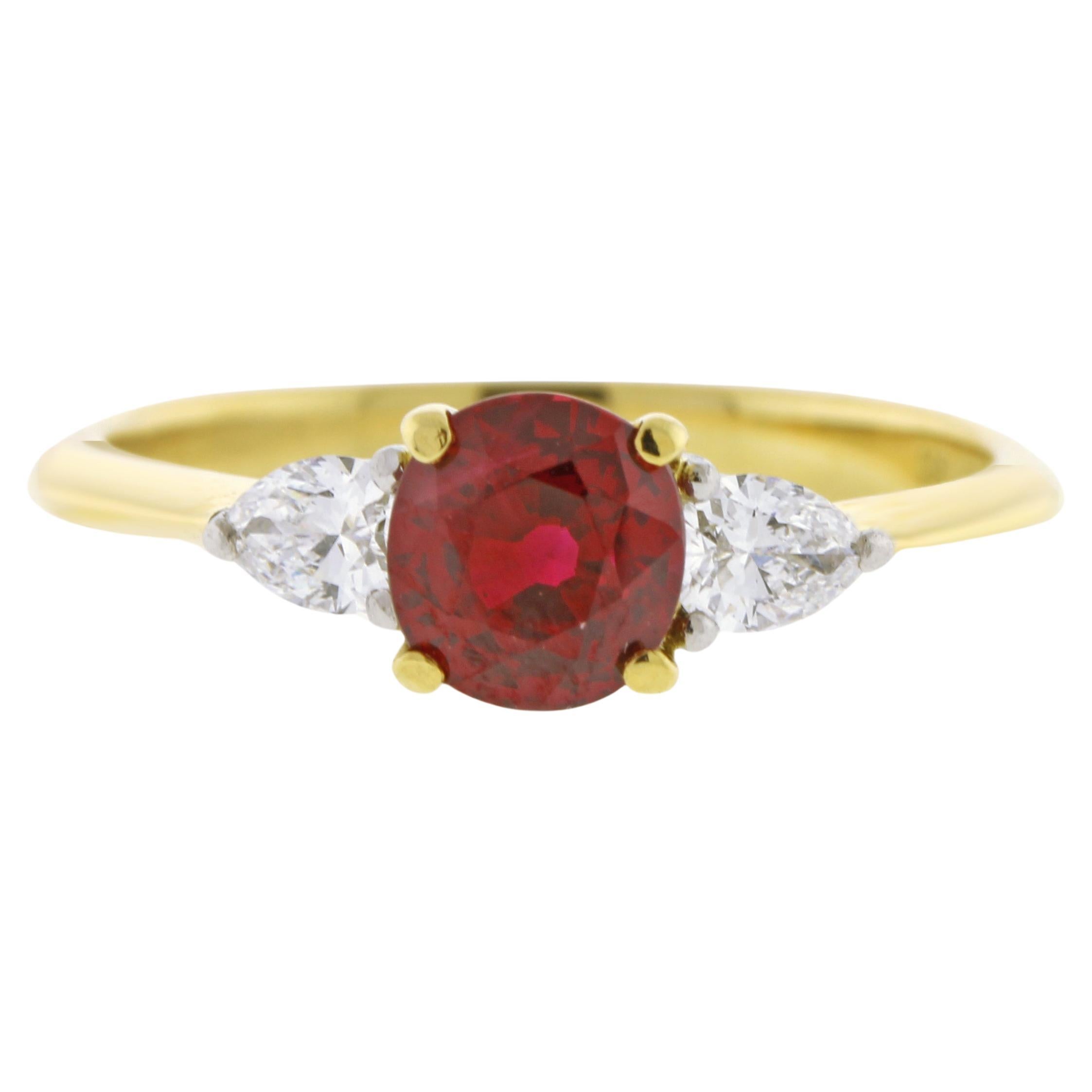 Tiffany & Co. Burma Ruby and Diamond Three-Stone Ring