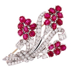 Tiffany & Co Burma Ruby & Diamond Bouquet Brooch, Circa 1950
