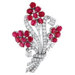 Tiffany & Co Burma Ruby & Diamond Bouquet Brooch, Circa 1950