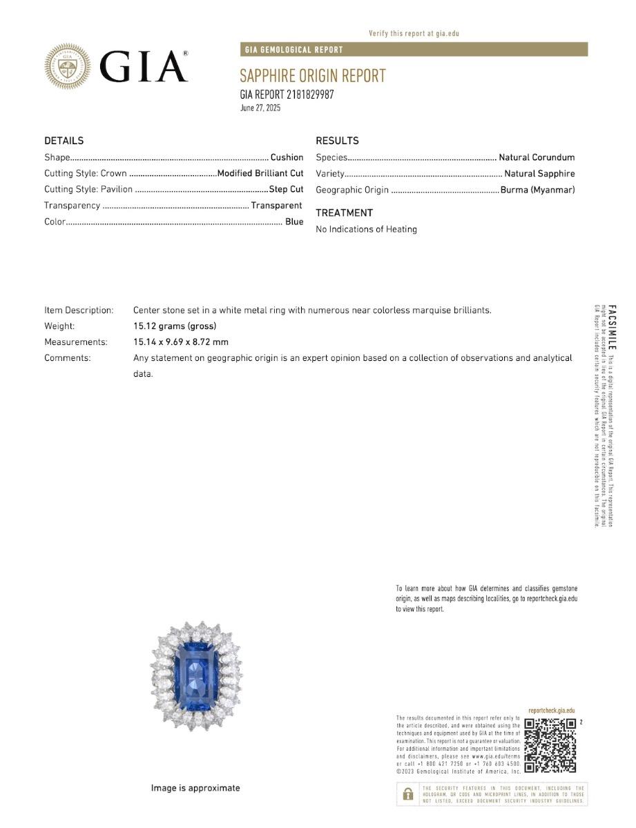 Taglio cuscino Tiffany & Co. Zaffiro di Burma GIA 21,50cts Anello Cocktail in Platino con Diamante in vendita