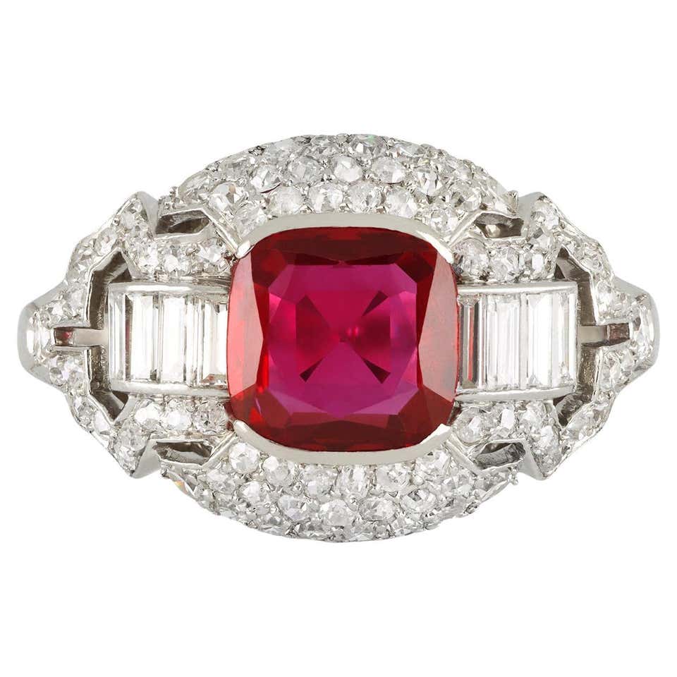 Old mine diamond and ruby target ring, circa 1920. For Sale at 1stDibs