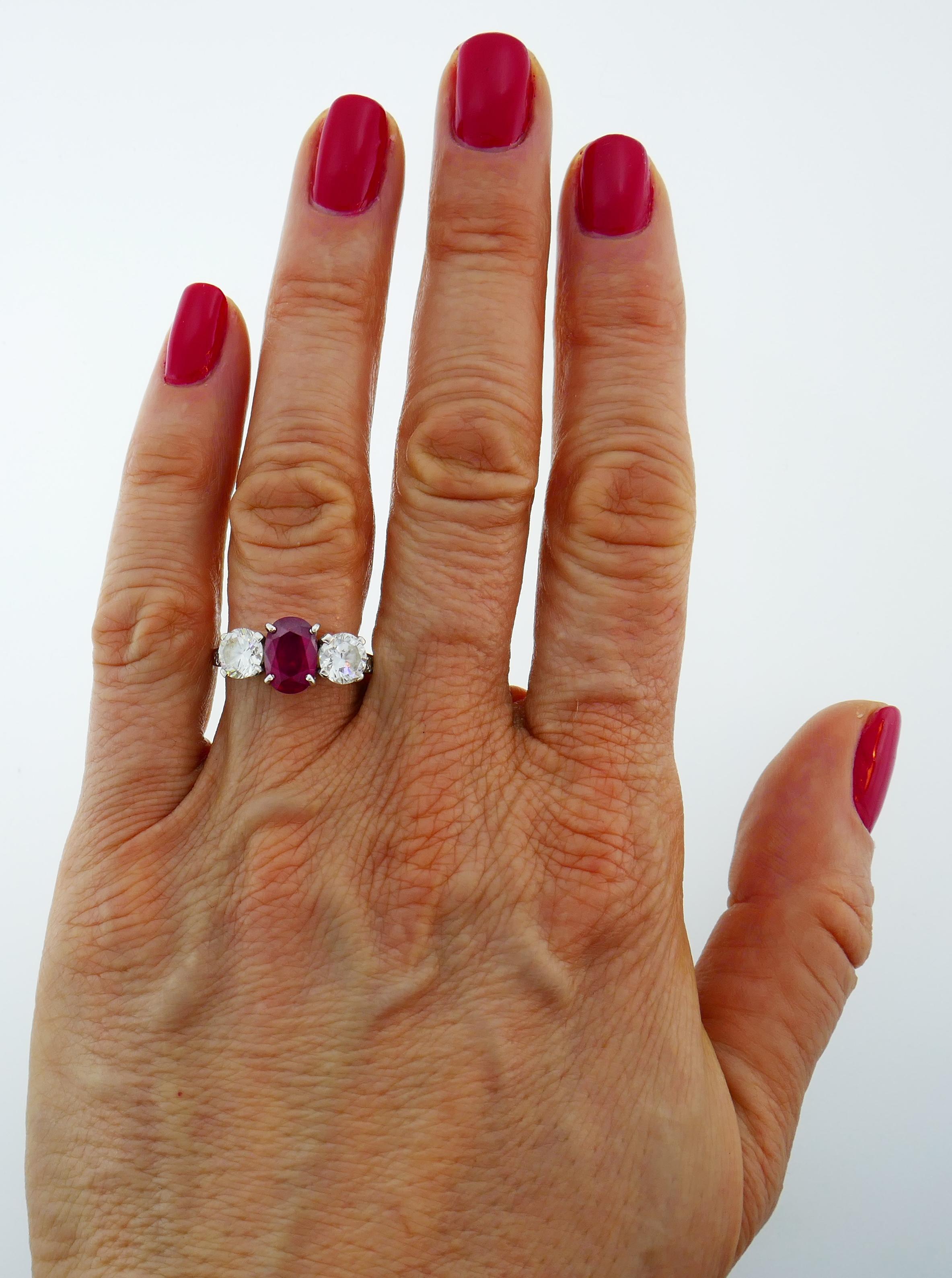 TIFFANY & Co. Burmese Ruby Diamond Platinum Ring 2.20-ct No Heat Treatment AGL 3