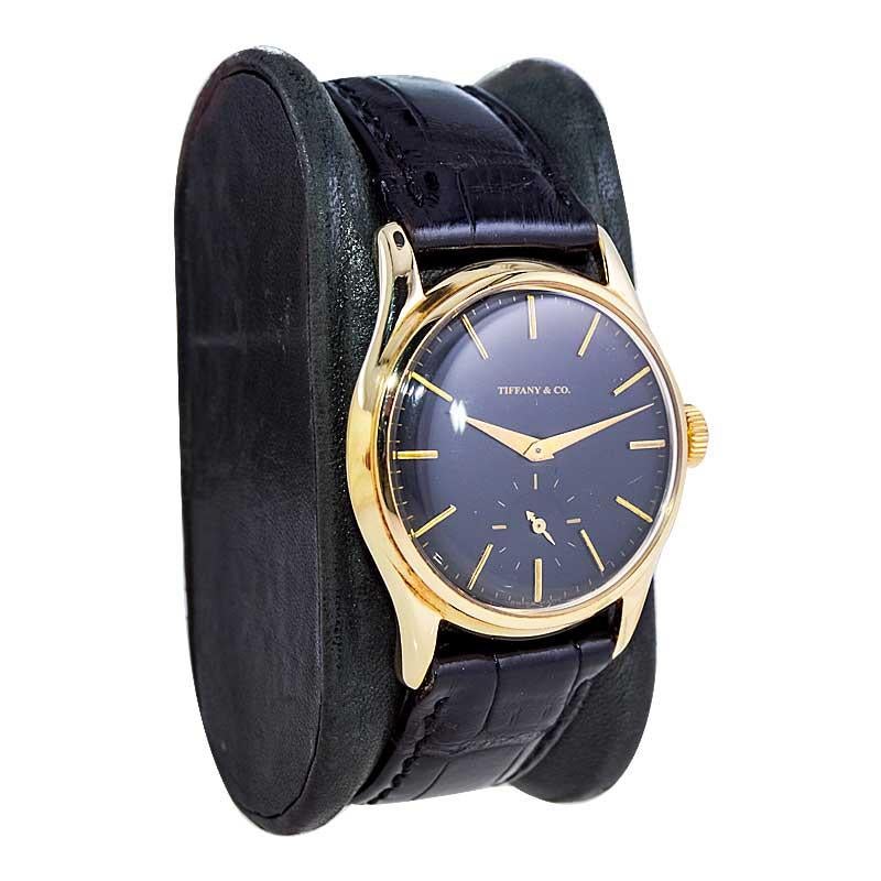 Tiffany & Co. von Agassiz 14Kt. Massivgold-Art-déco-Uhr, handgefertigt, 1940er Jahre (Art déco) im Angebot