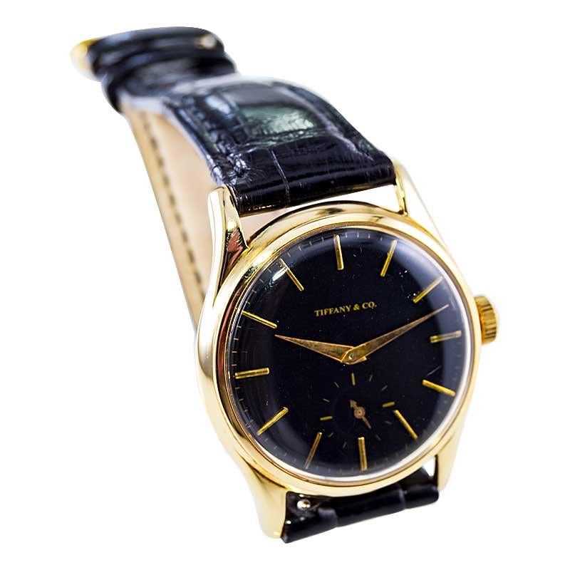 Tiffany & Co. by Agassiz 14Kt. Solid Gold Art Deco Watch Hand Made 1940's In Excellent Condition For Sale In Long Beach, CA