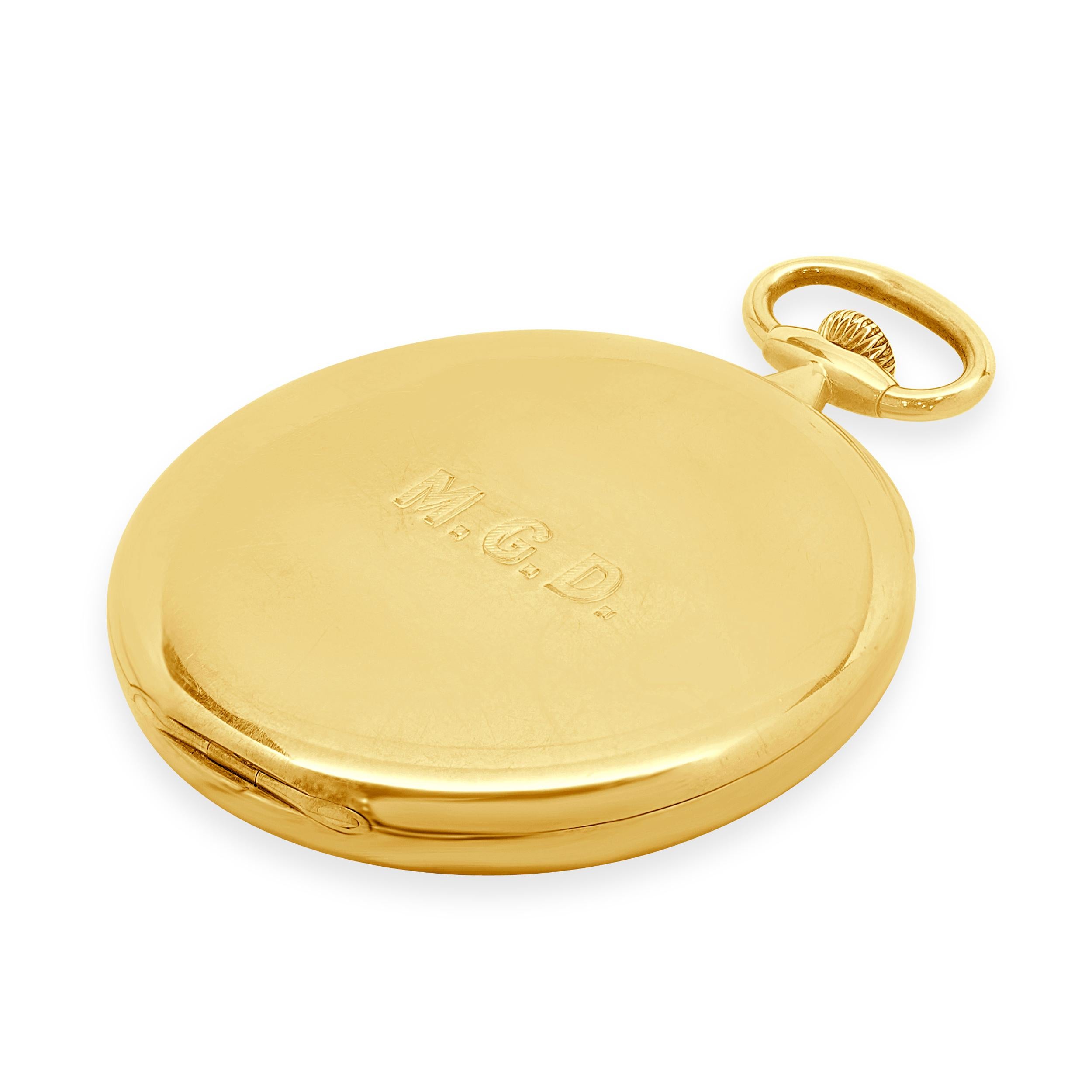 Women's or Men's Tiffany & Co. by Agassiz 18 Karat Yellow Gold 1922 Pocket Watch For Sale