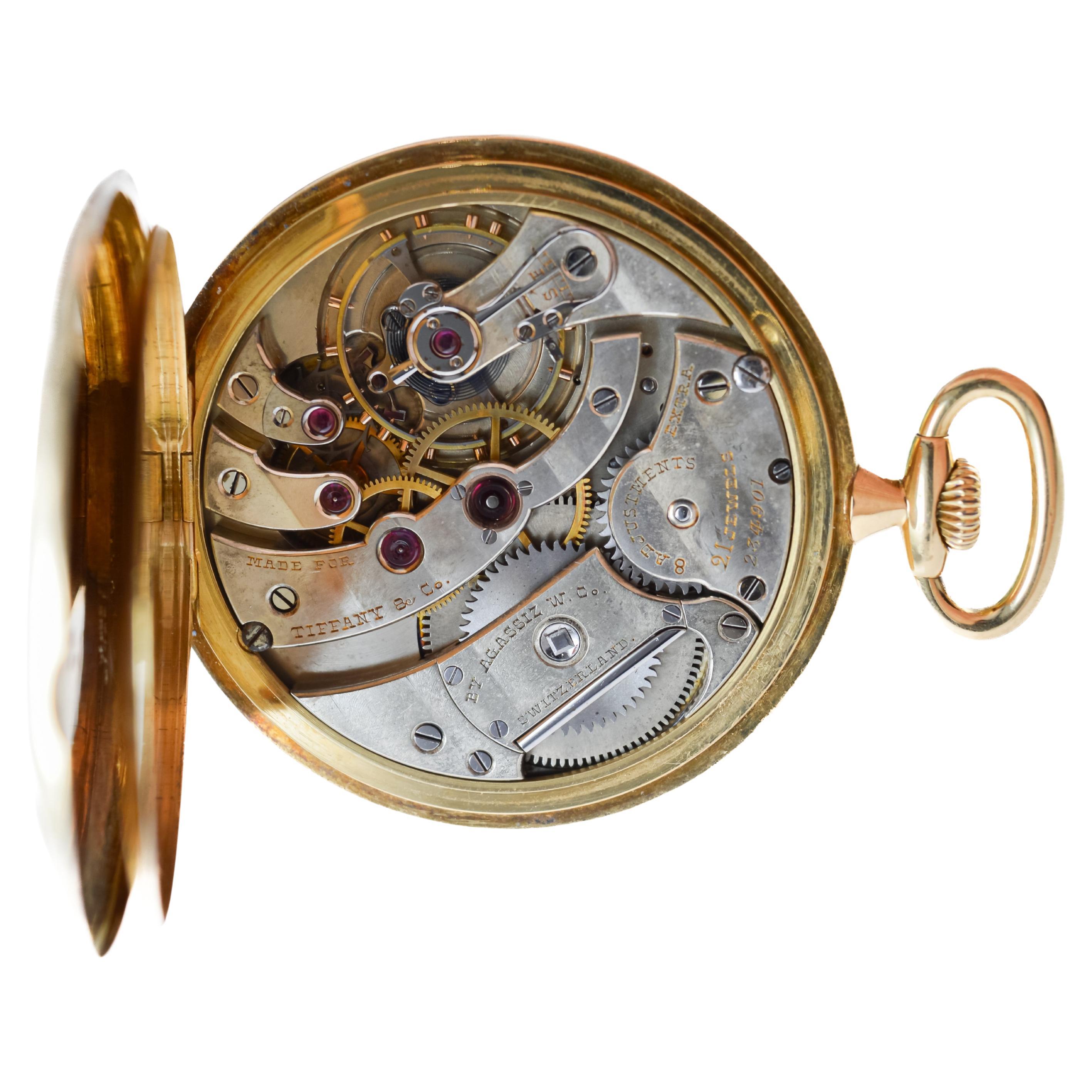 Tiffany & Co. by Agassiz 18Kt Solid Gold Art Deco Pocket Watch circa 1920's 13