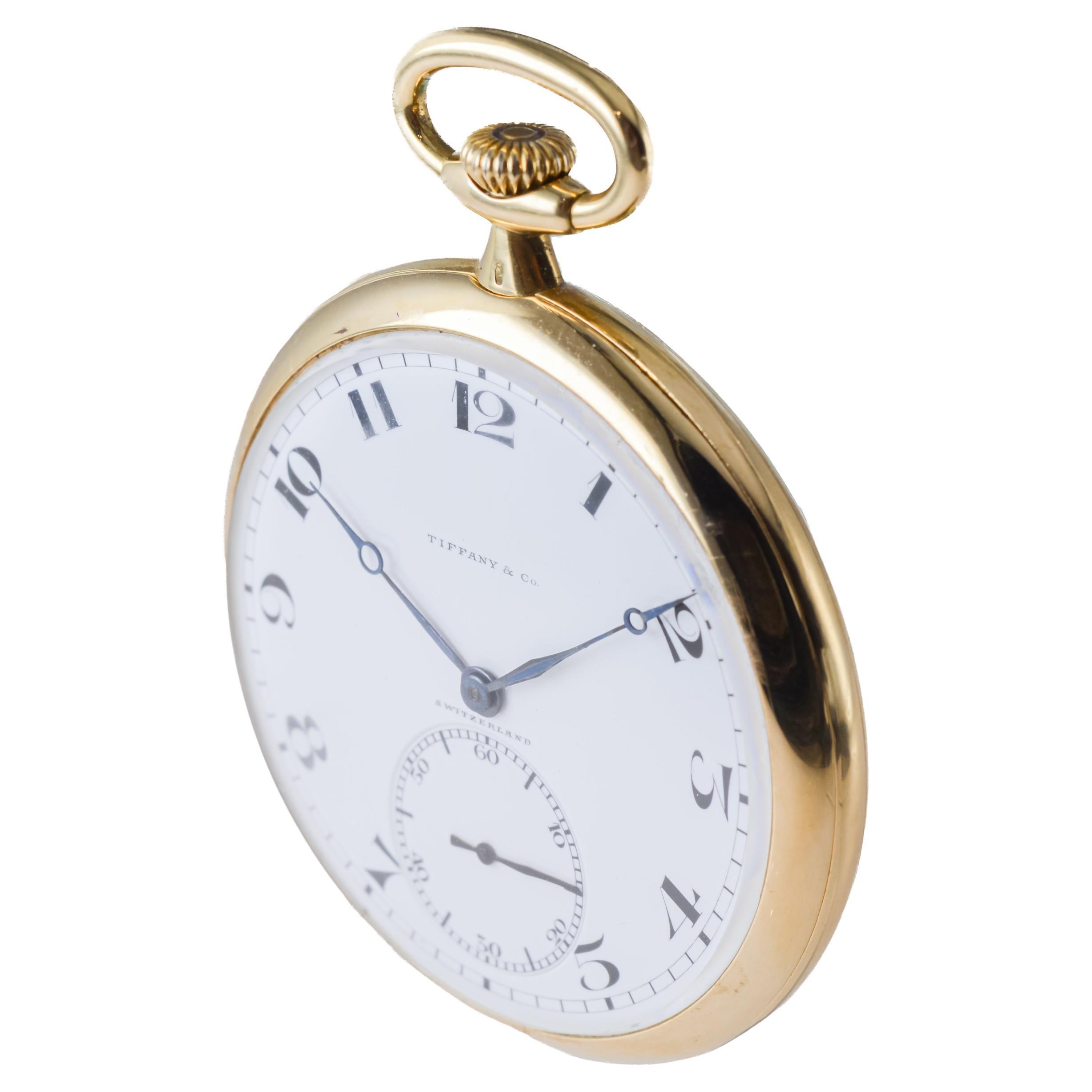 Tiffany & Co. by Agassiz 18Kt Solid Gold Art Deco Pocket Watch circa 1920's 1