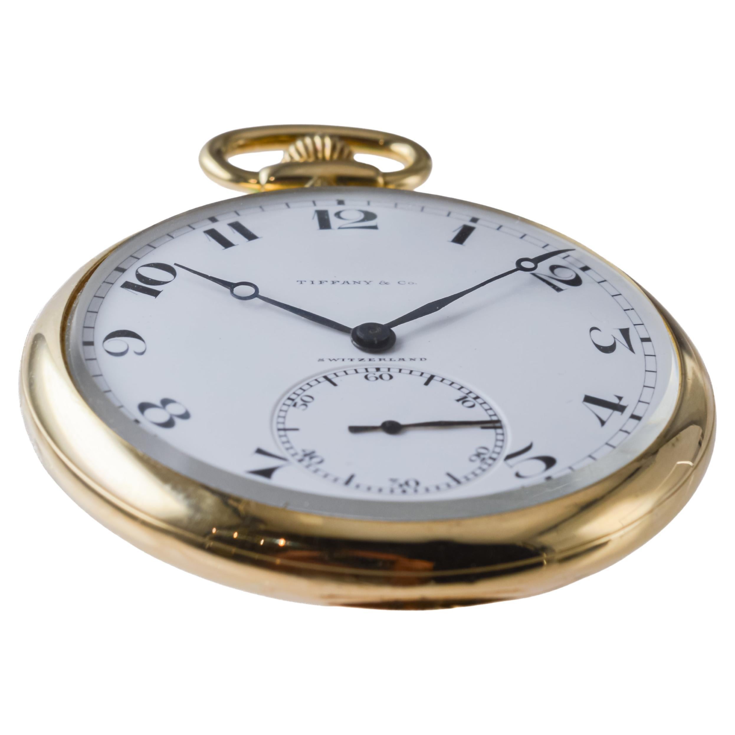 Tiffany & Co. by Agassiz 18Kt Solid Gold Art Deco Pocket Watch circa 1920's 3
