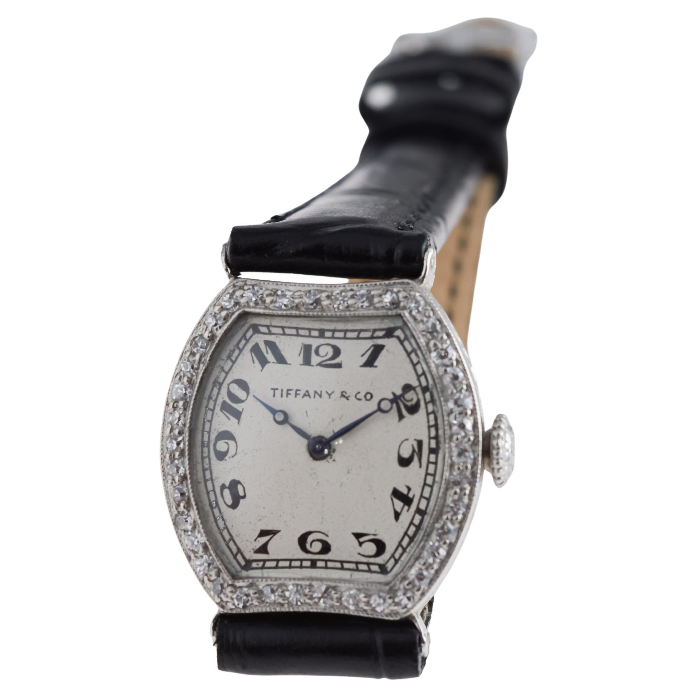 Tiffany & Co. von Agassiz Platin Damen Art Deco Uhr 1920er Jahre Zifferblatt von Stern im Angebot 6