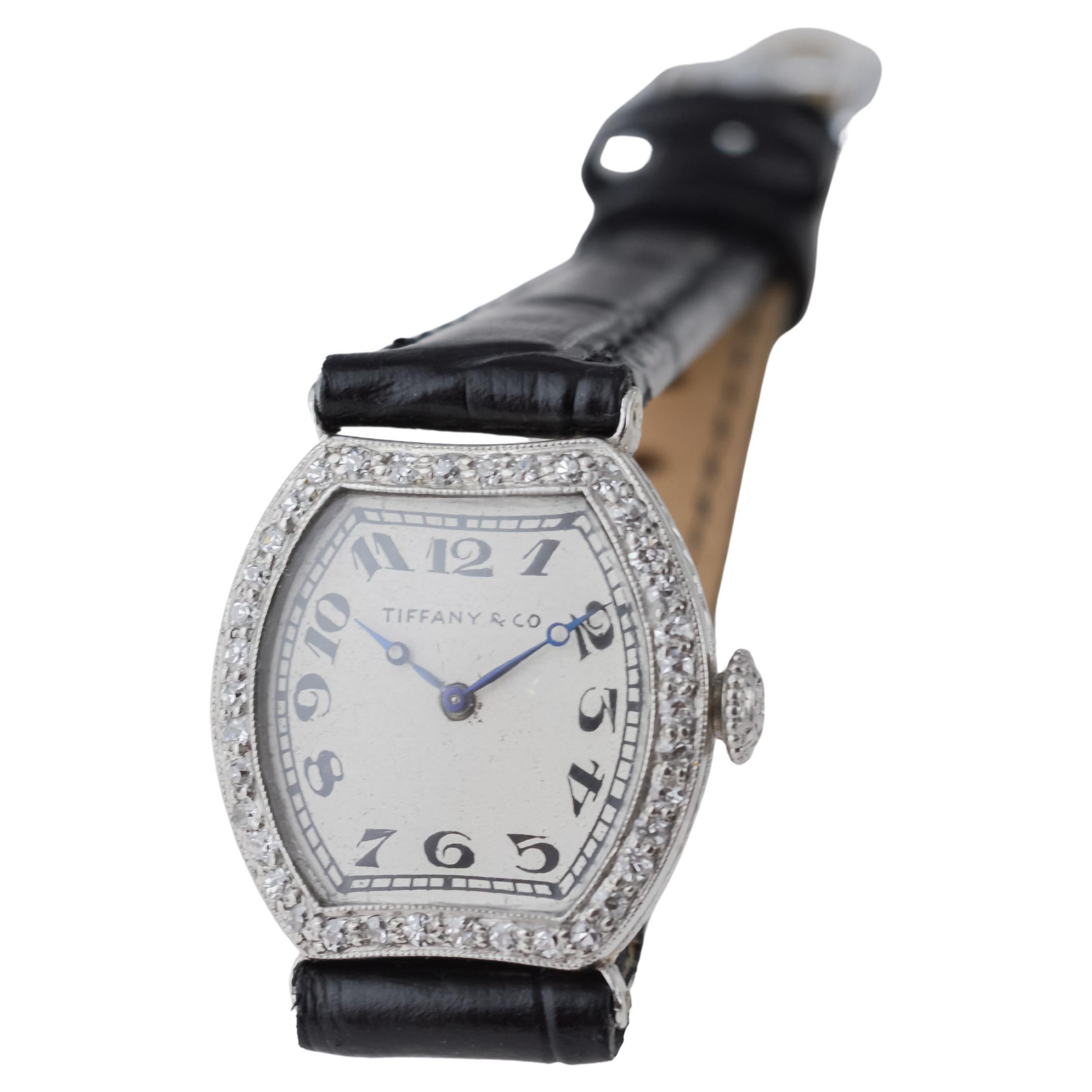 Tiffany & Co. von Agassiz Platin Damen Art Deco Uhr 1920er Jahre Zifferblatt von Stern im Angebot 7