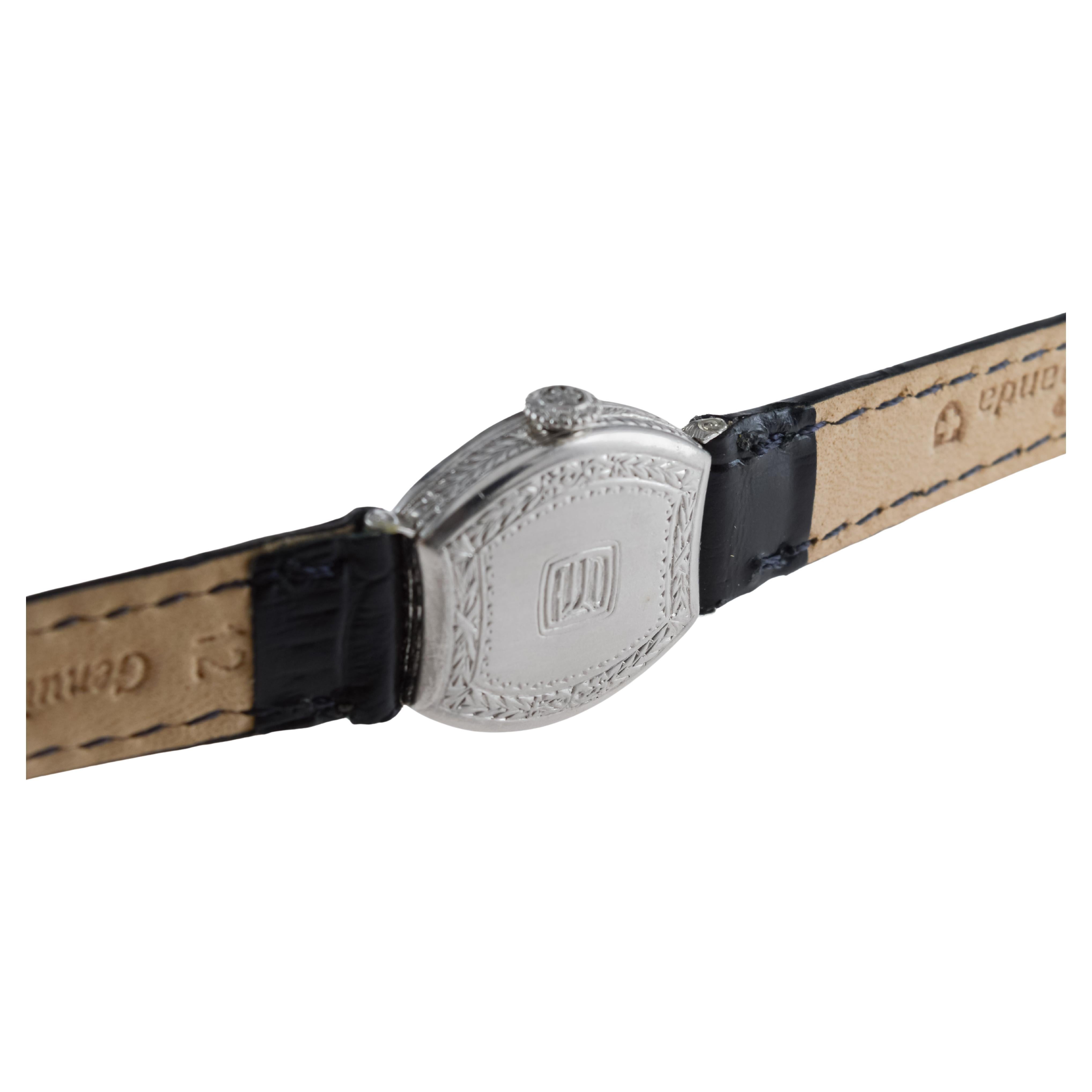 Tiffany & Co. von Agassiz Platin Damen Art Deco Uhr 1920er Jahre Zifferblatt von Stern im Angebot 9