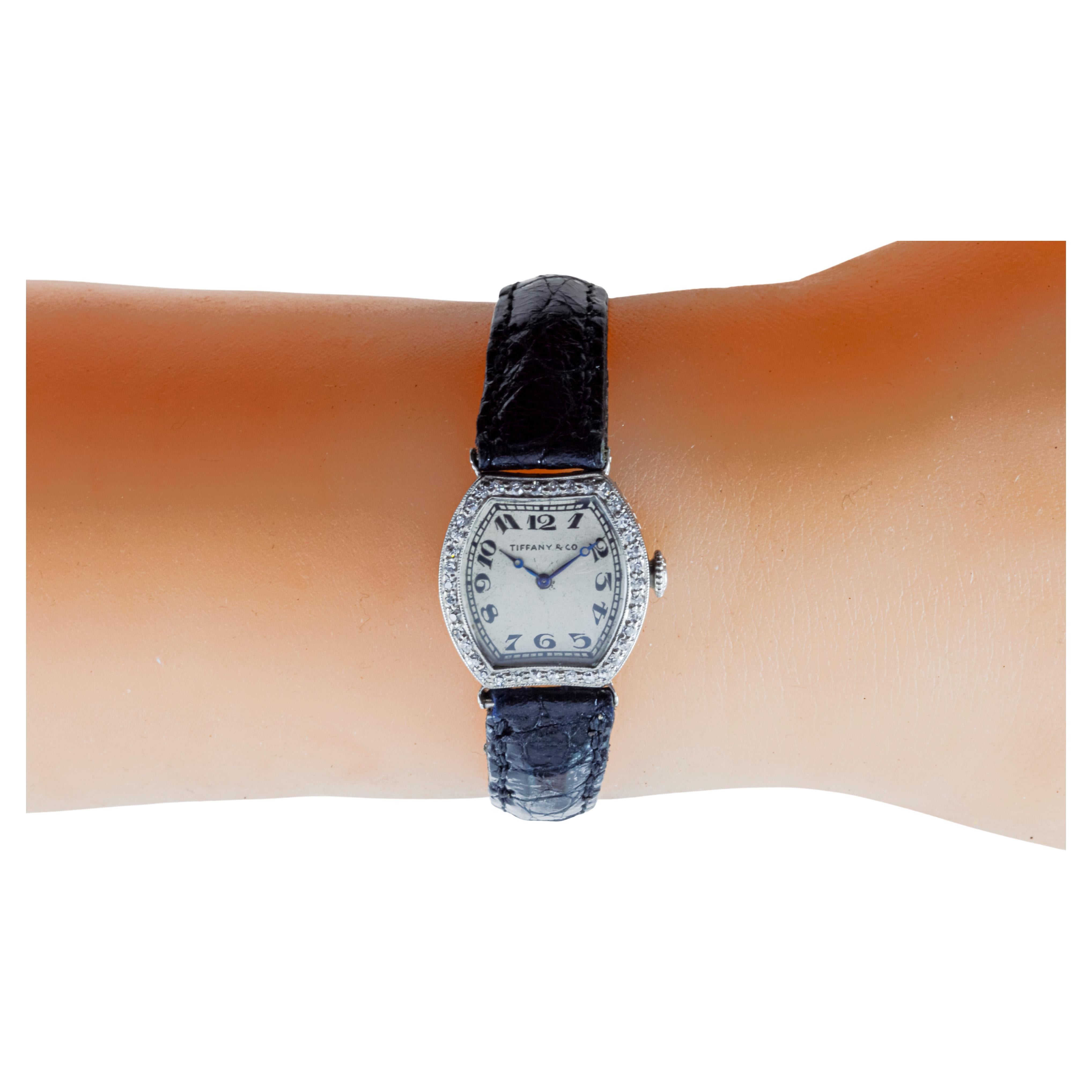 Tiffany & Co. von Agassiz Platin Damen Art Deco Uhr 1920er Jahre Zifferblatt von Stern im Angebot 14