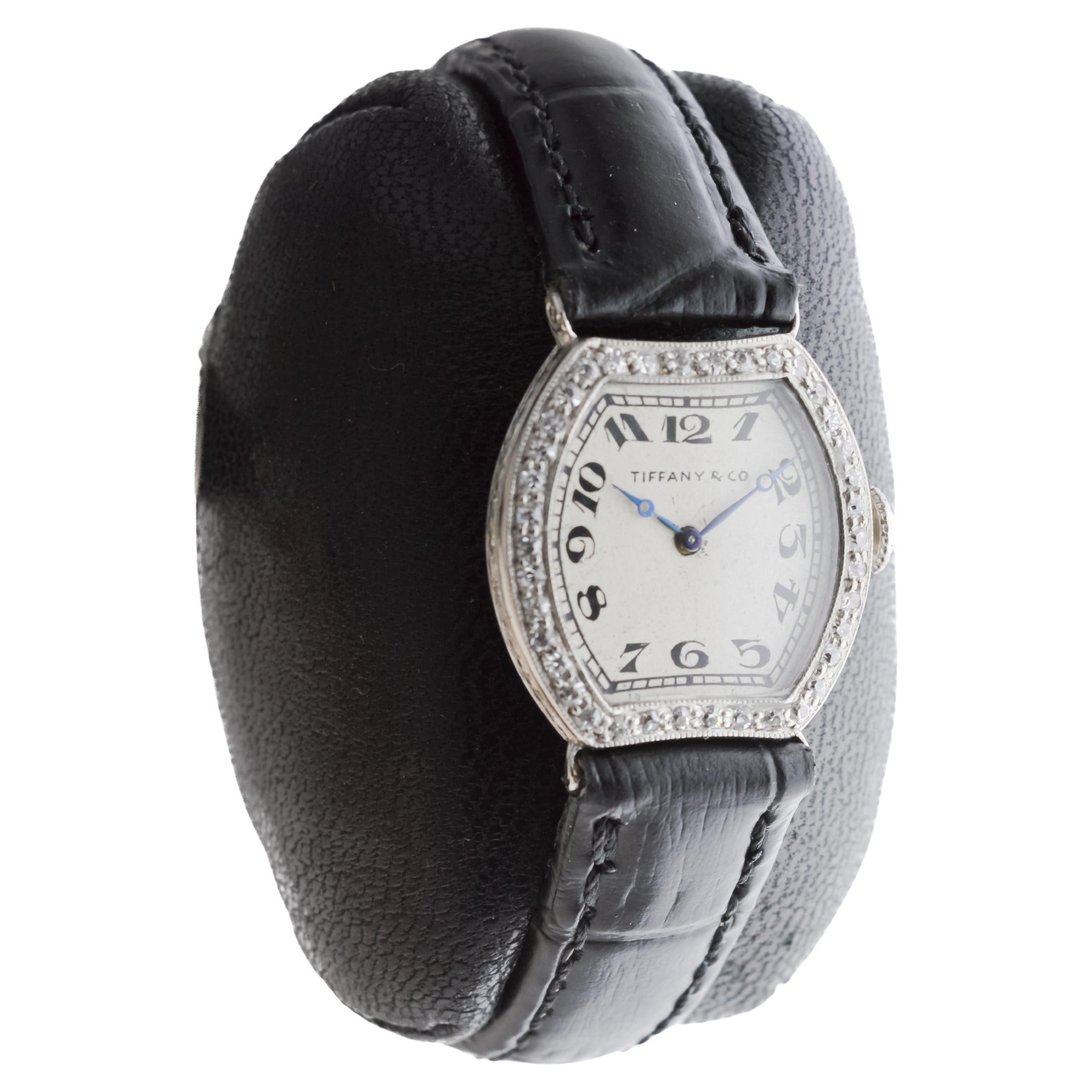 Tiffany & Co. von Agassiz Platin Damen Art Deco Uhr 1920er Jahre Zifferblatt von Stern (Art déco) im Angebot