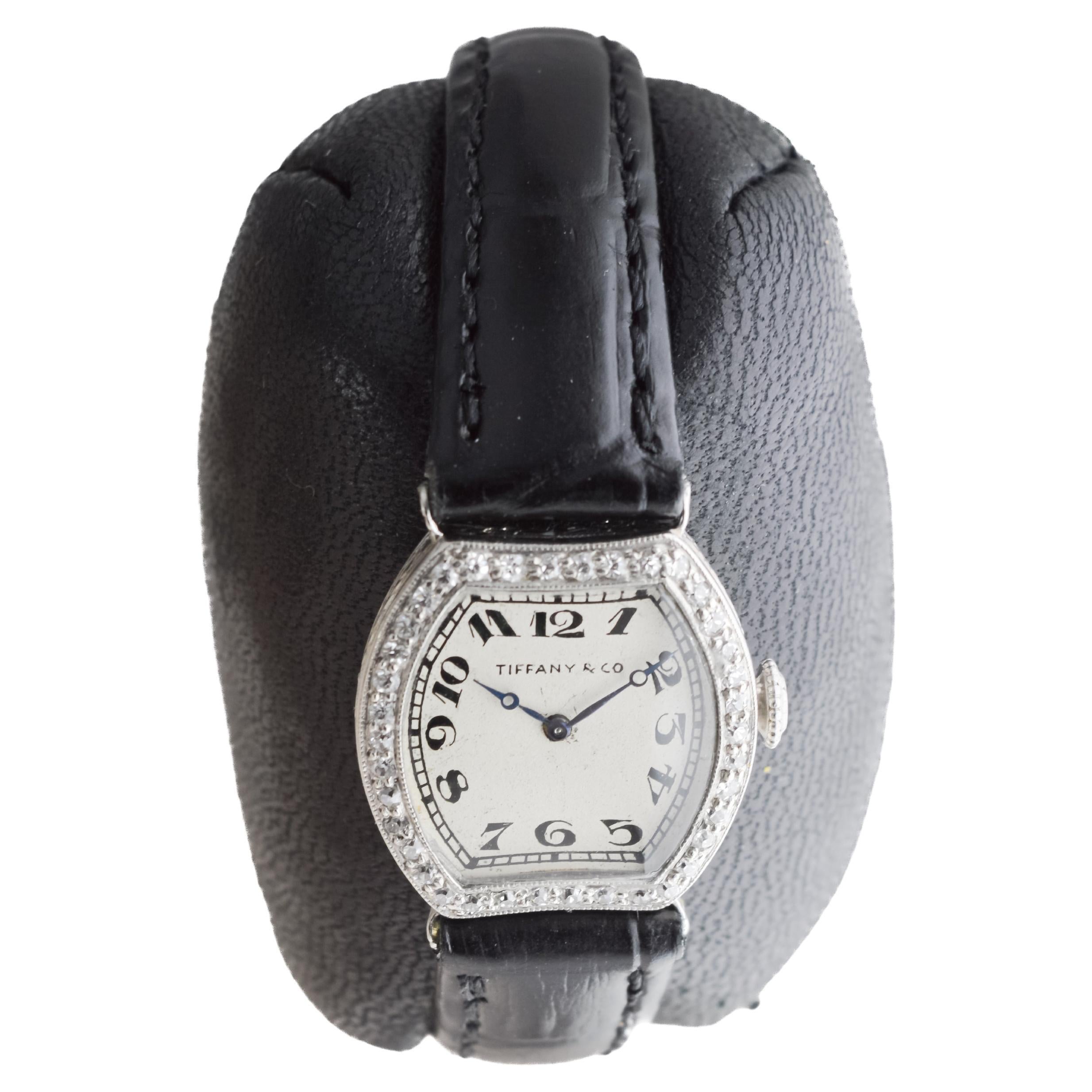 Tiffany & Co. von Agassiz Platin Damen Art Deco Uhr 1920er Jahre Zifferblatt von Stern im Zustand „Hervorragend“ im Angebot in Long Beach, CA