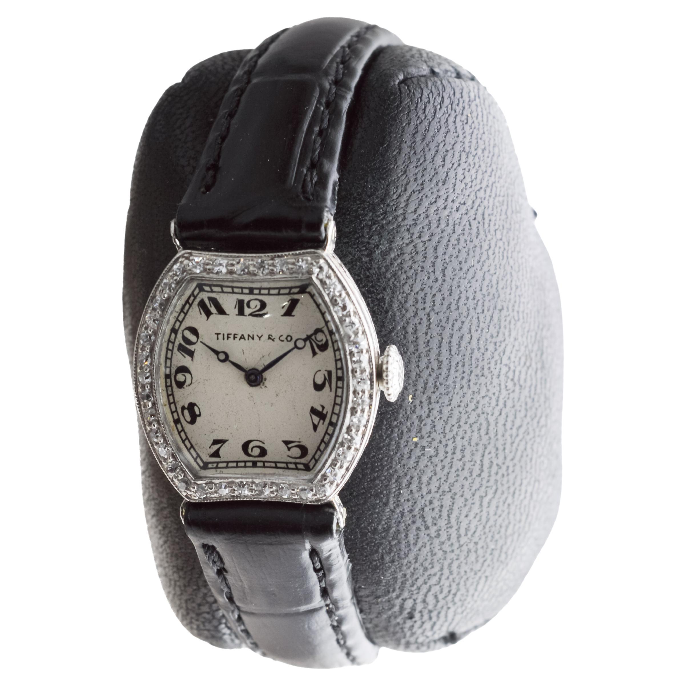 Tiffany & Co. von Agassiz Platin Damen Art Deco Uhr 1920er Jahre Zifferblatt von Stern im Angebot 2
