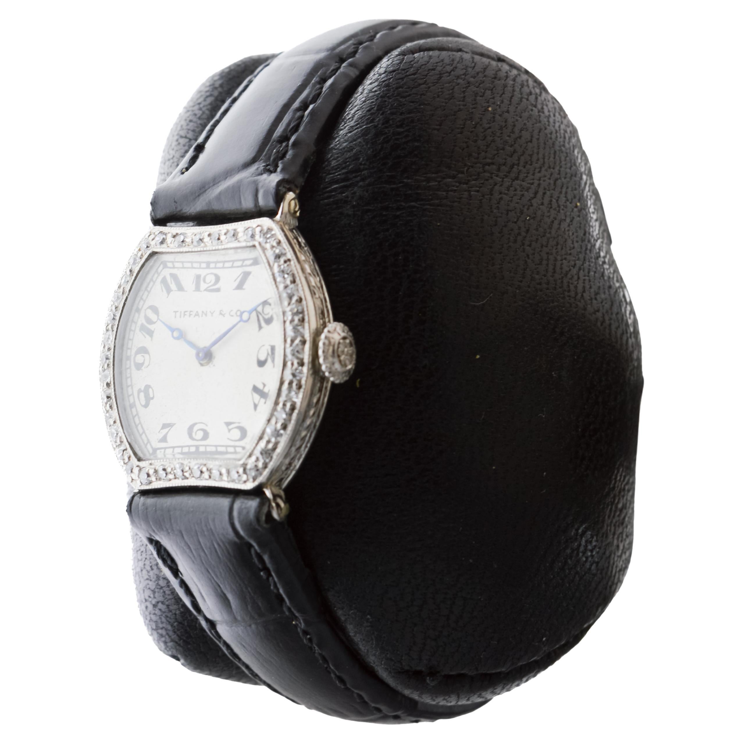 Tiffany & Co. von Agassiz Platin Damen Art Deco Uhr 1920er Jahre Zifferblatt von Stern im Angebot 3