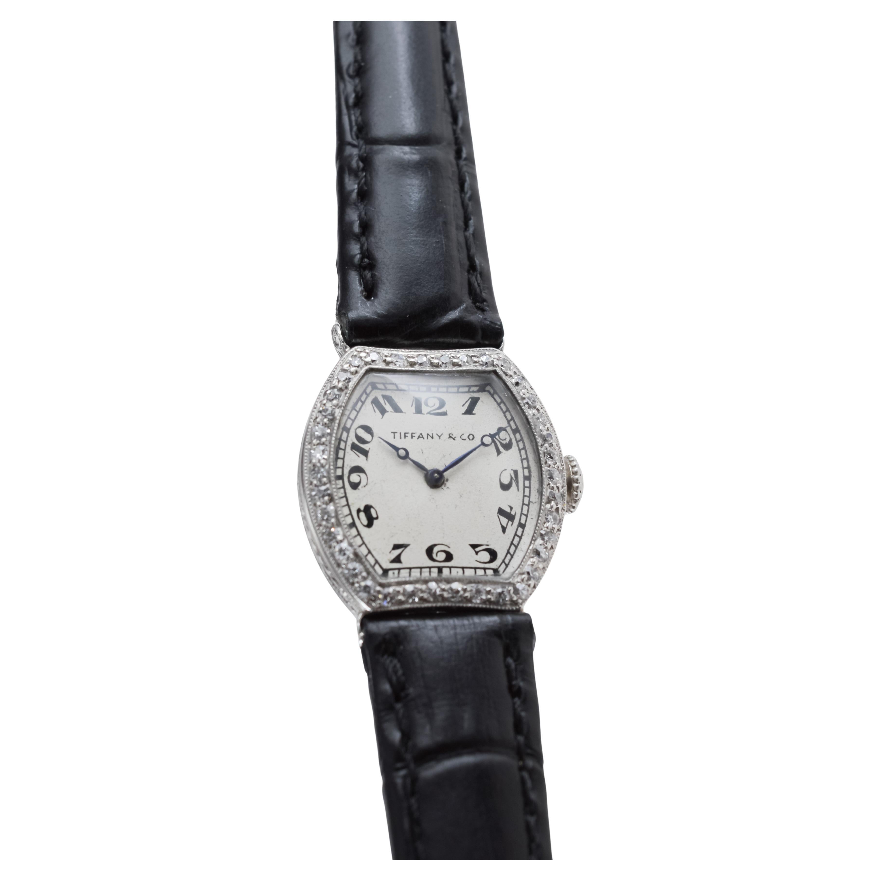 Tiffany & Co. von Agassiz Platin Damen Art Deco Uhr 1920er Jahre Zifferblatt von Stern im Angebot 4