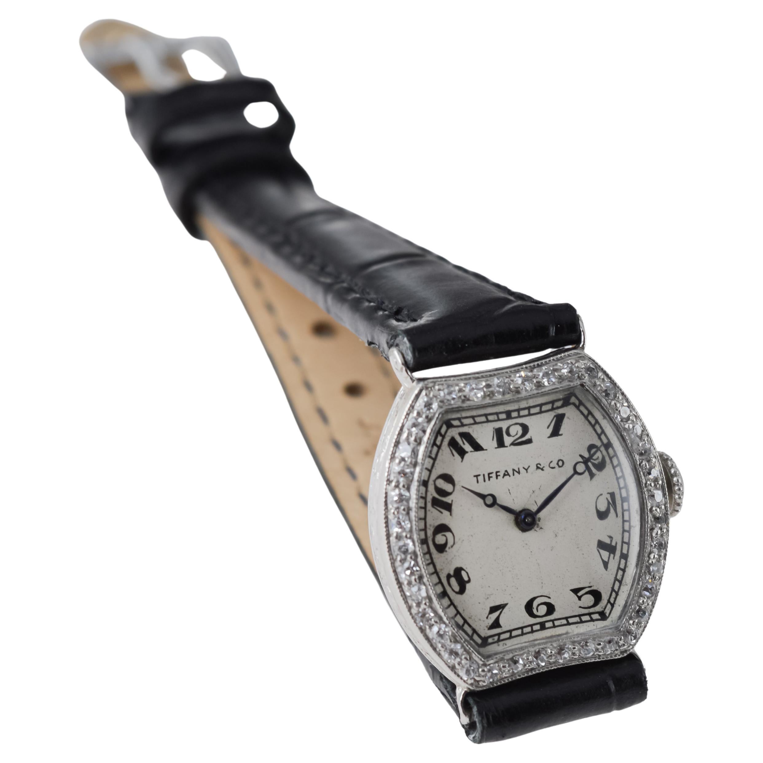 Tiffany & Co. von Agassiz Platin Damen Art Deco Uhr 1920er Jahre Zifferblatt von Stern im Angebot 5