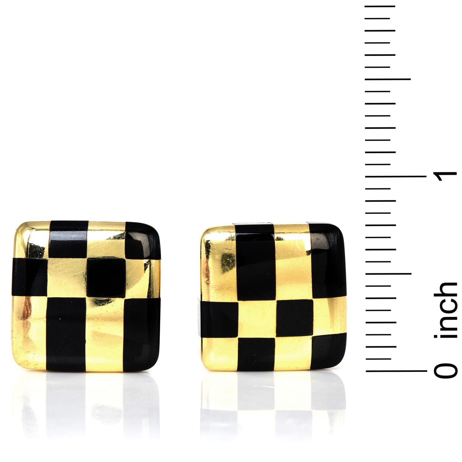 Mixed Cut Tiffany & Co. by Angela Cummings 18K Yellow Gold Black Jade Checkerboard Earring