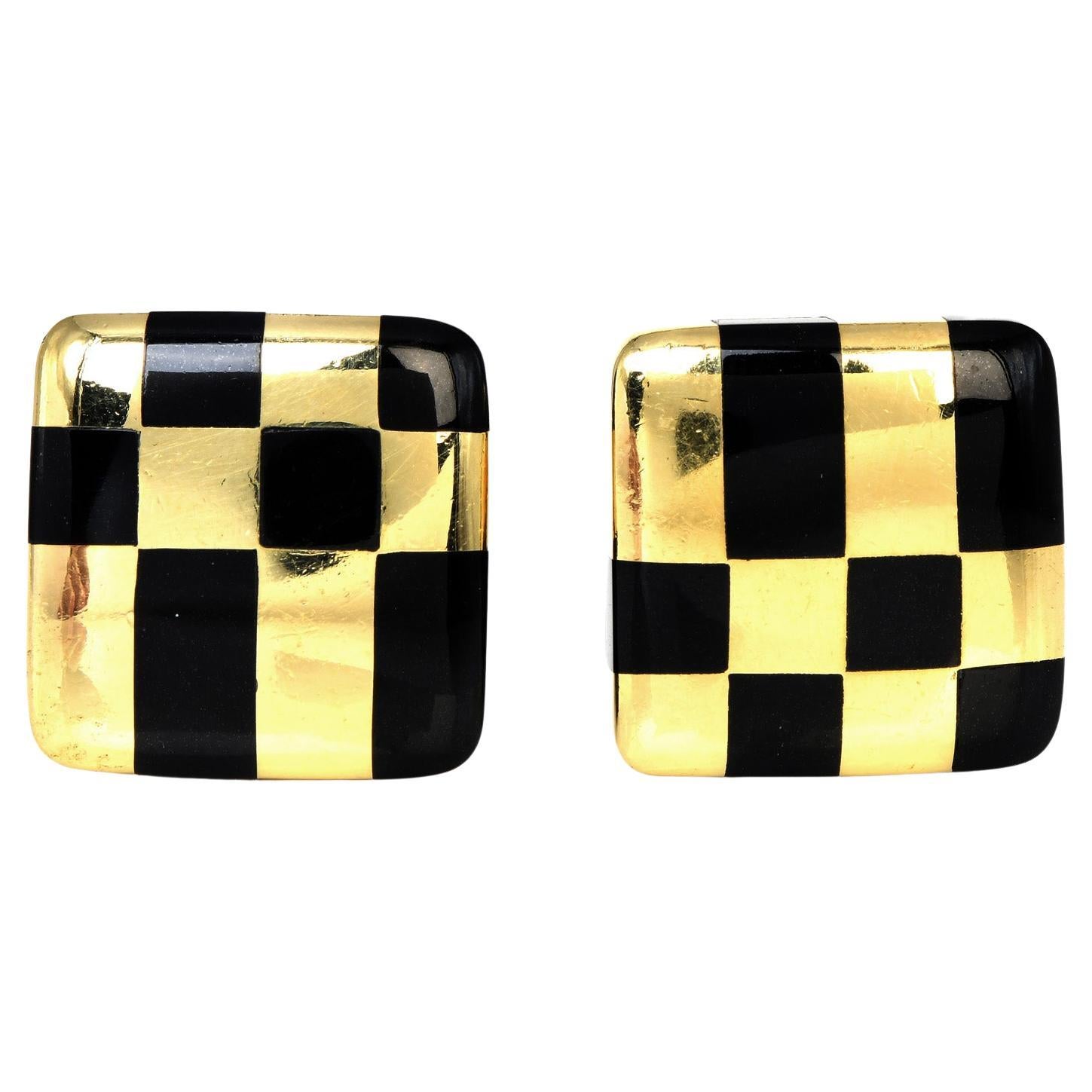 Tiffany & Co. by Angela Cummings 18K Yellow Gold Black Jade Checkerboard Earring