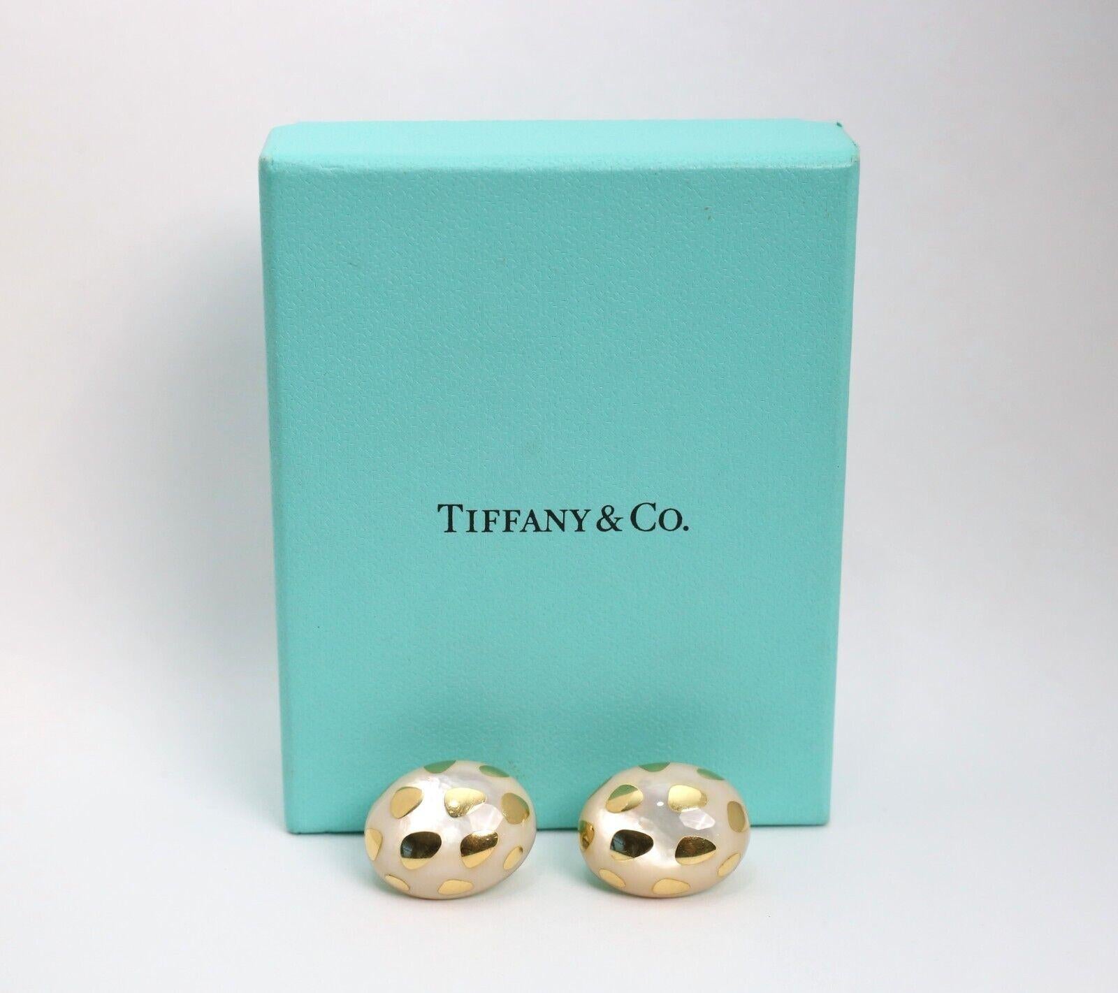 Tiffany & Co. by Angela Cummings 18k Yellow Gold Mother of Pearl Earrings, 16.9g For Sale 2