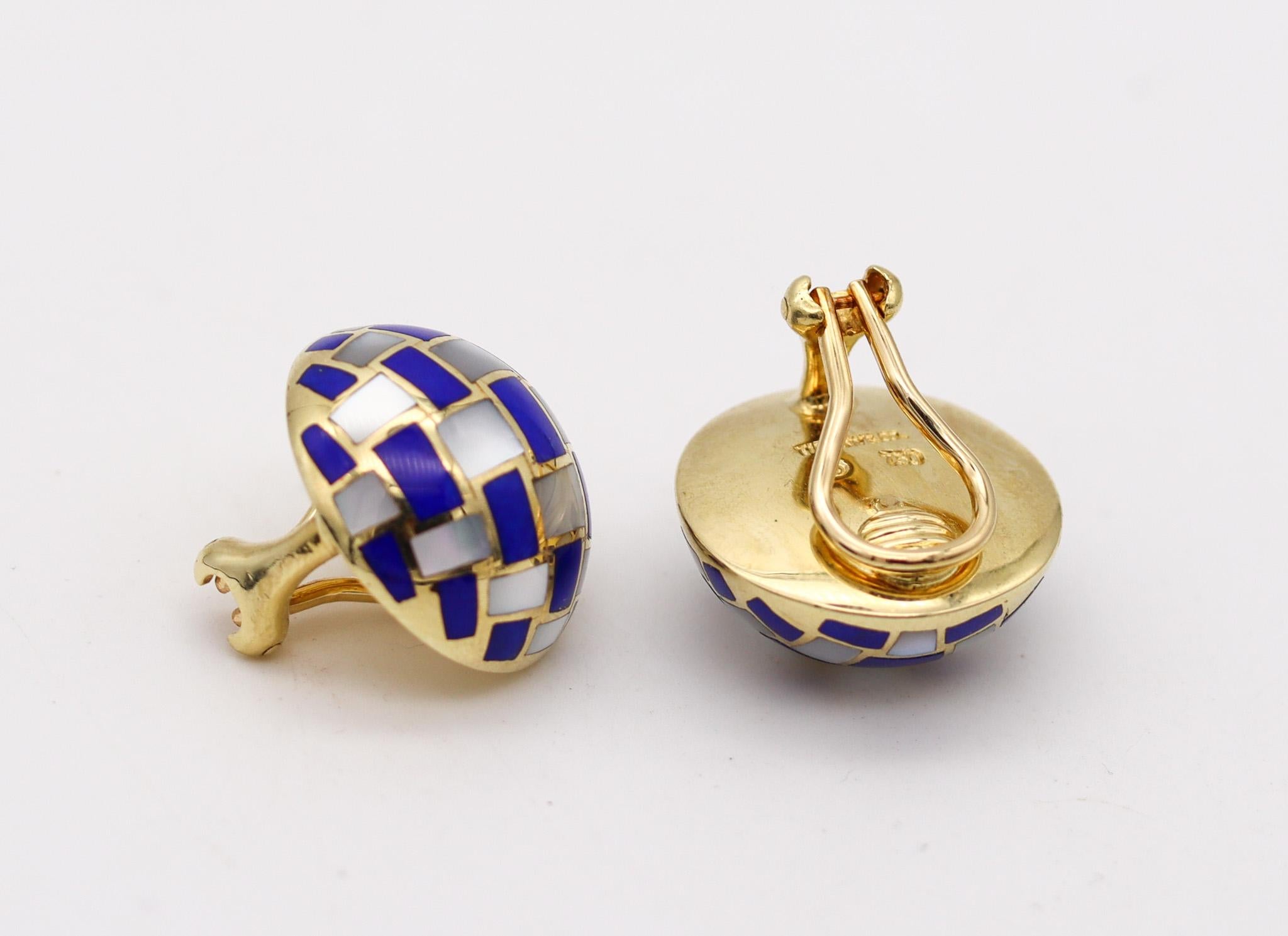 Modernist Tiffany & Co. By Angela Cummings Domed Clip Earrings In 18Kt Gold With Lapis For Sale