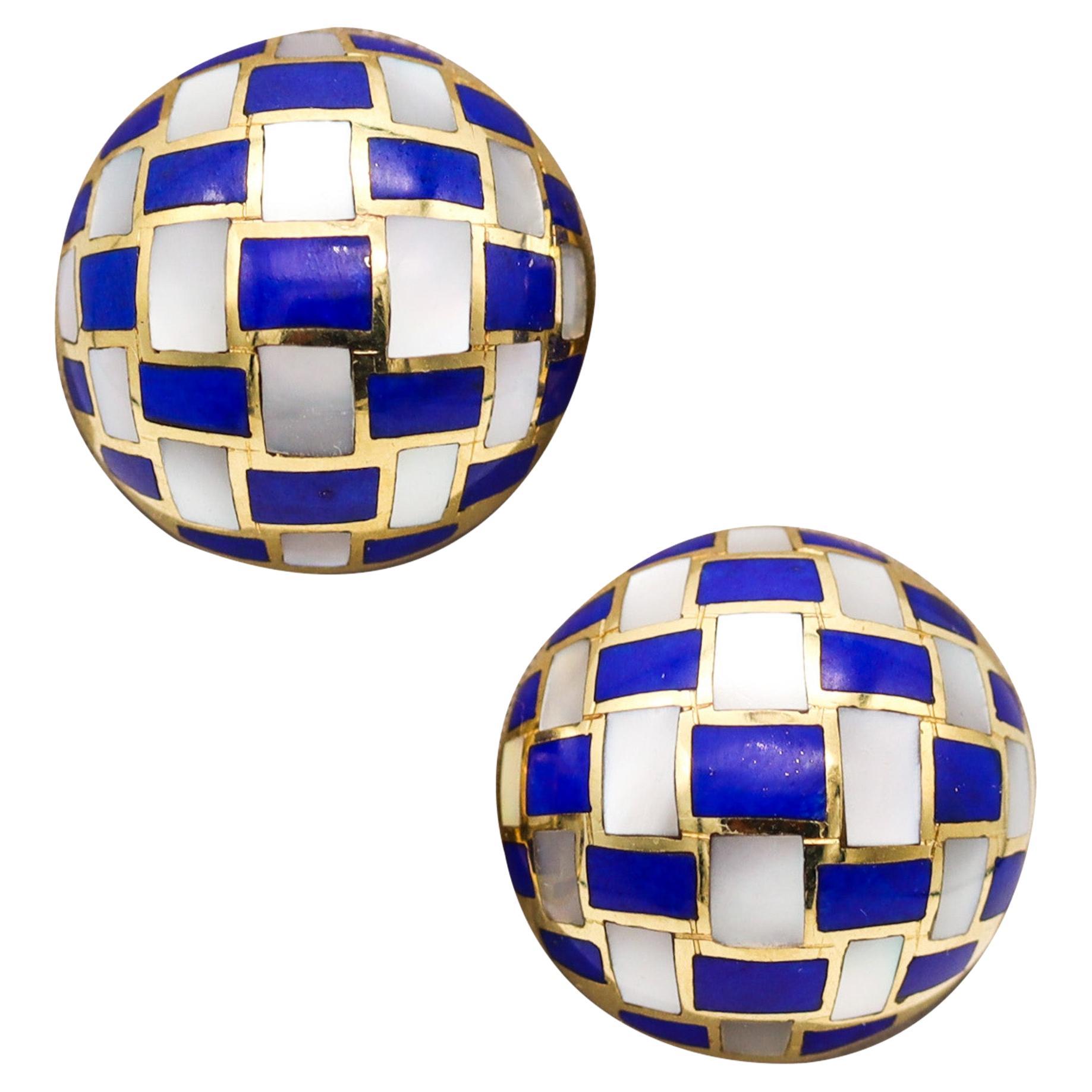 Tiffany & Co. By Angela Cummings Domed Clip Earrings In 18Kt Gold With Lapis