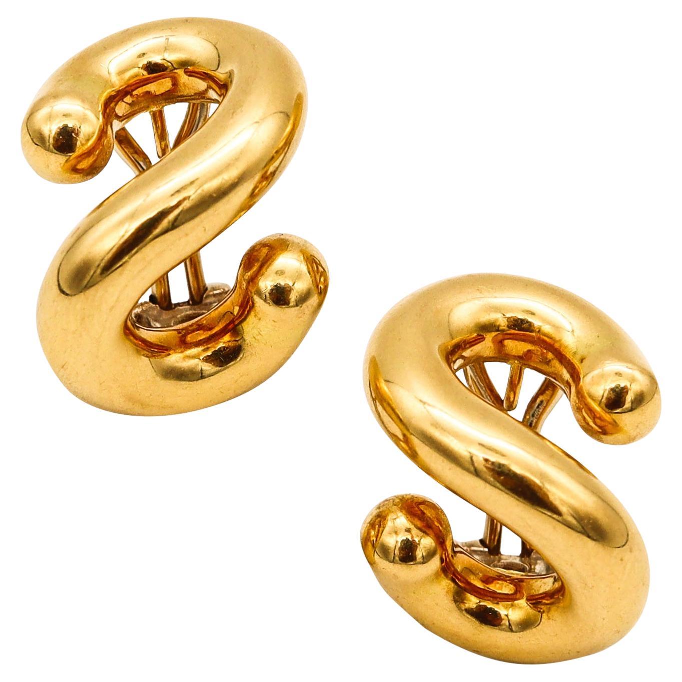 Dreidimensionale röhrenförmige Ohrringe von Tiffany & Co. von Carlo Weingrill aus 18 Karat Gold