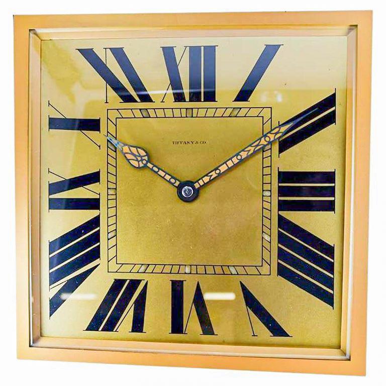 French Tiffany & Co. by Charles Hour Brass and Gilt Art Deco Clock, 1920s  For Sale