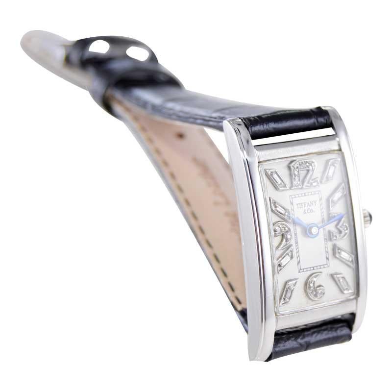 Tiffany & Co. by E. Huguenin Platinum Art Deco Tank Style Watch Hand Made 1930's For Sale 3