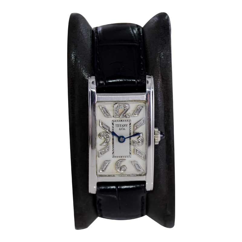 Women's or Men's Tiffany & Co. by E. Huguenin Platinum Art Deco Tank Style Watch Hand Made 1930's For Sale