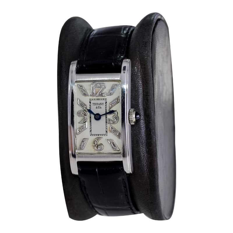 Tiffany & Co. by E. Huguenin Platinum Art Deco Tank Style Watch Hand Made 1930's For Sale 1