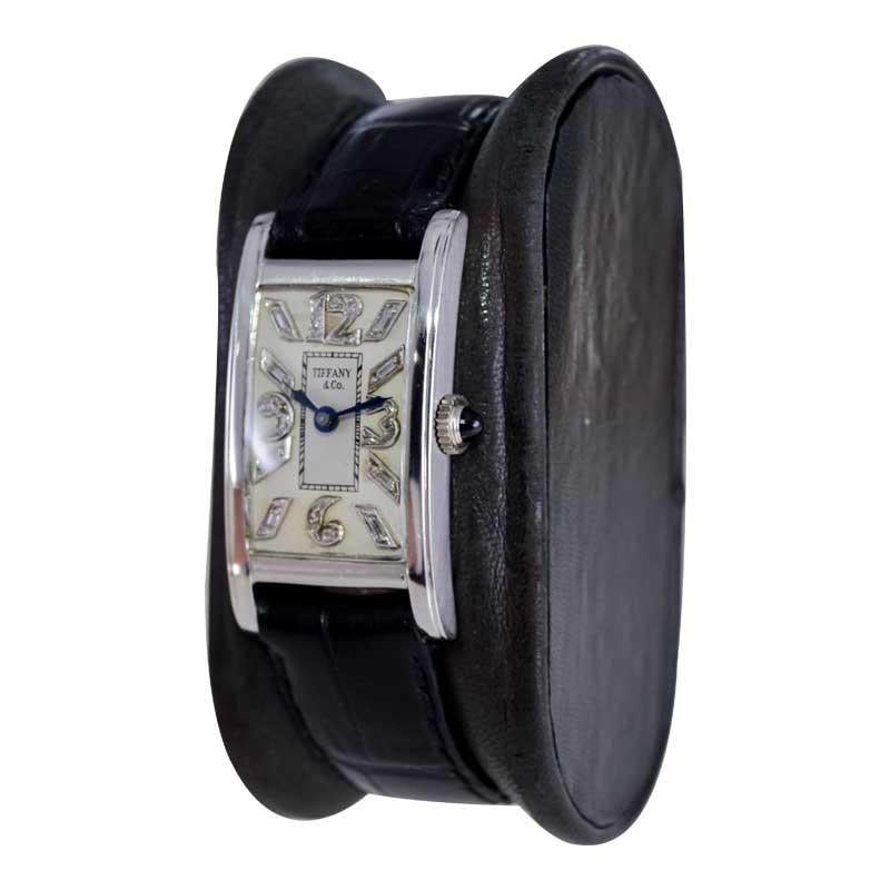 Tiffany & Co. by E. Huguenin Platinum Art Deco Tank Style Watch Hand Made 1930's For Sale 2