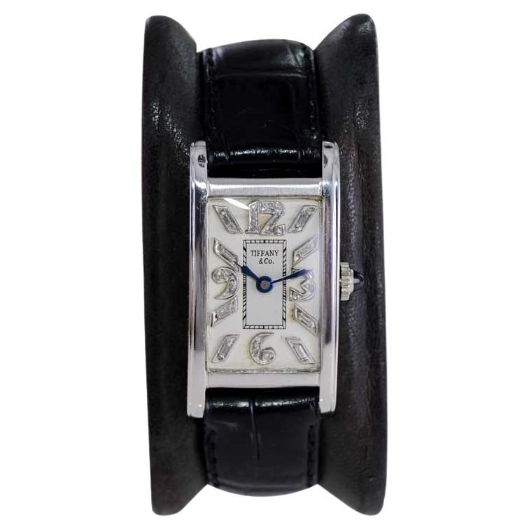 Tiffany & Co. by E. Huguenin Platinum Art Deco Tank Style Watch Hand Made 1930's For Sale