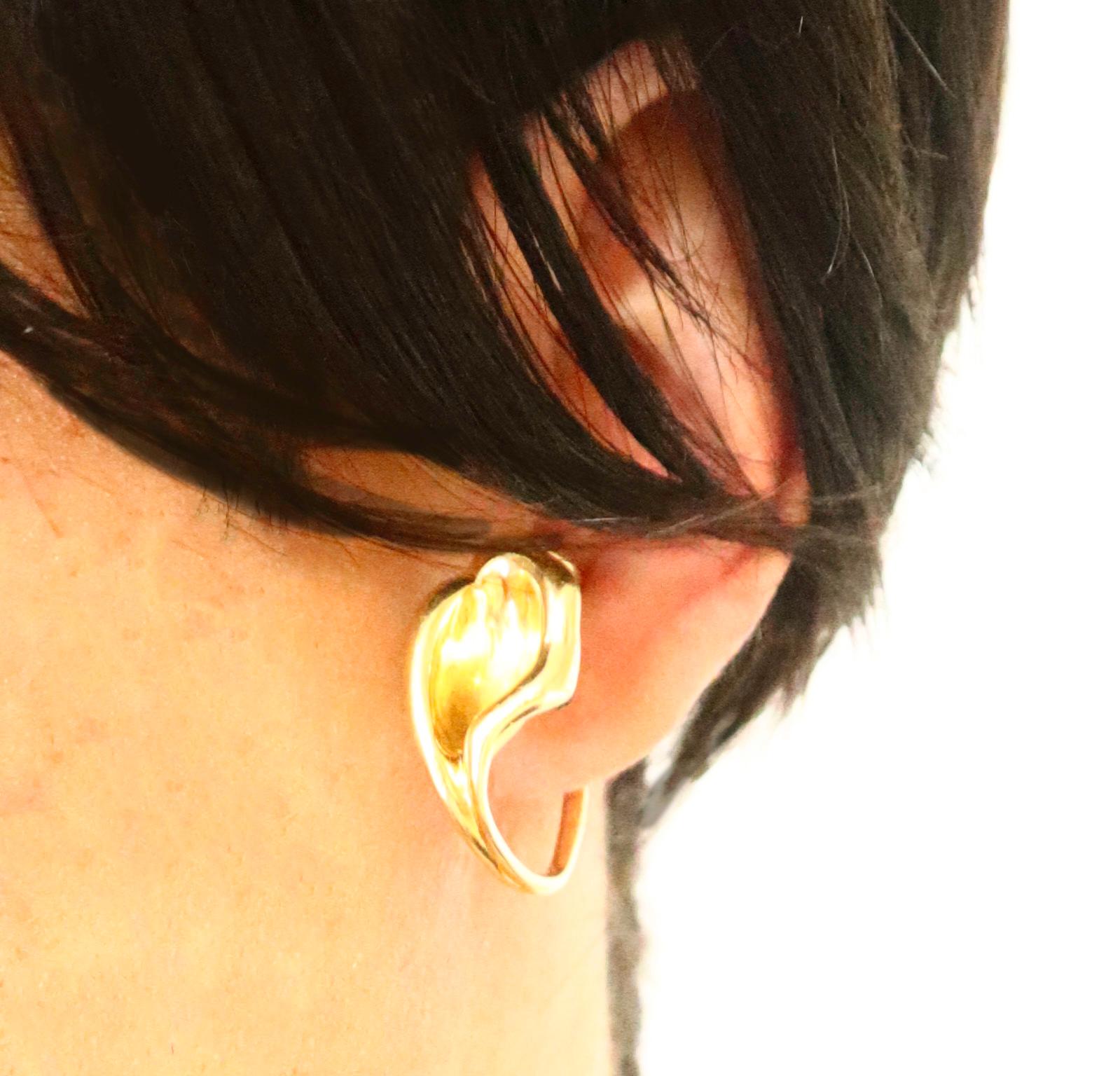 Tiffany Co. par Elsa Peretti, rares boucles d'oreilles Lilies organiques vintage en or massif 18 carats Excellent état - En vente à Miami, FL