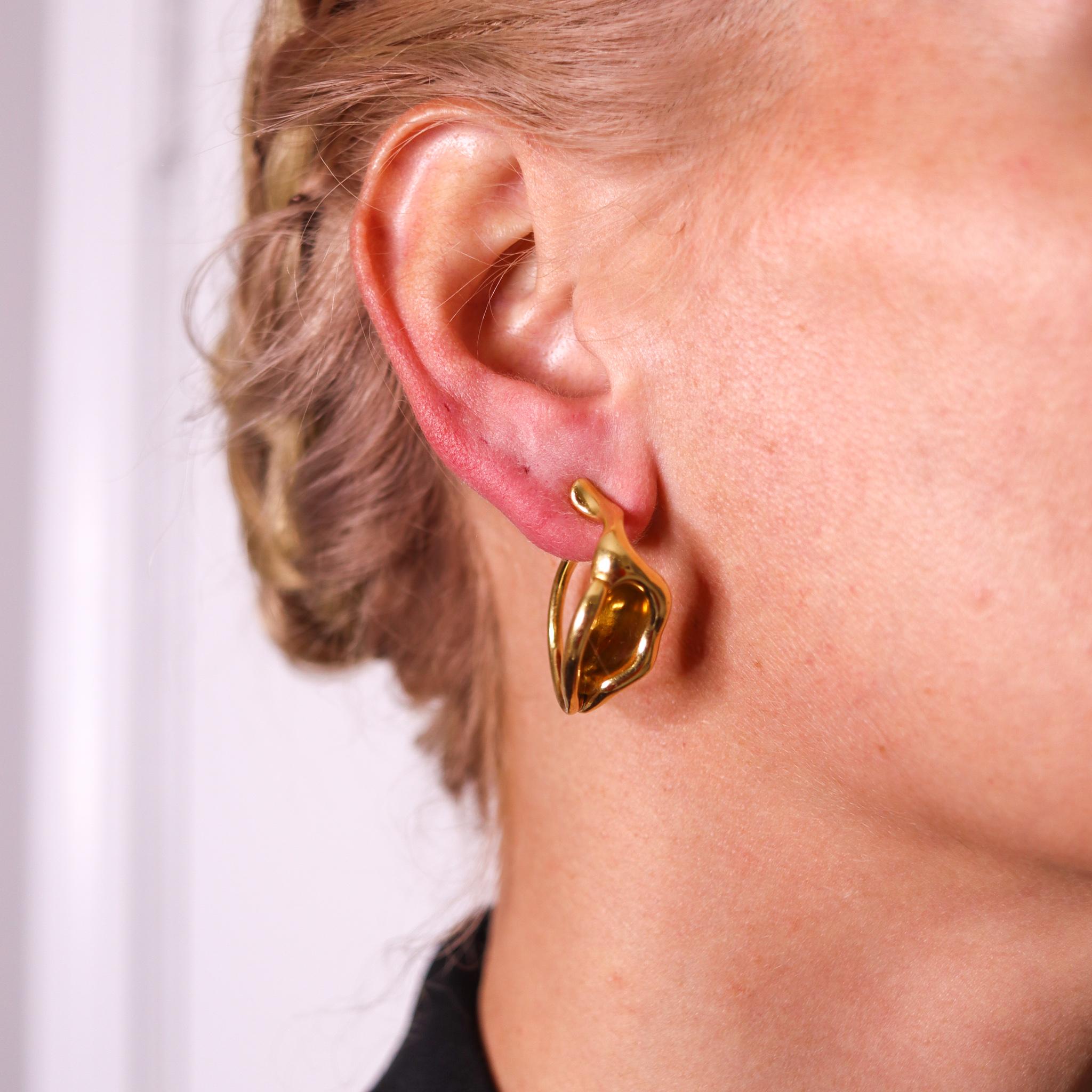 Tiffany Co. par Elsa Peretti, rares boucles d'oreilles Lilies organiques vintage en or massif 18 carats en vente 3