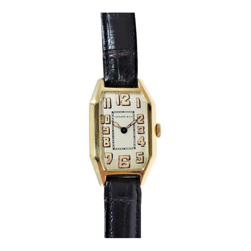 Women's or Men's Tiffany & Co. by International Watch Co. 18 Karat Gold Art Deco Handmade Watch For Sale