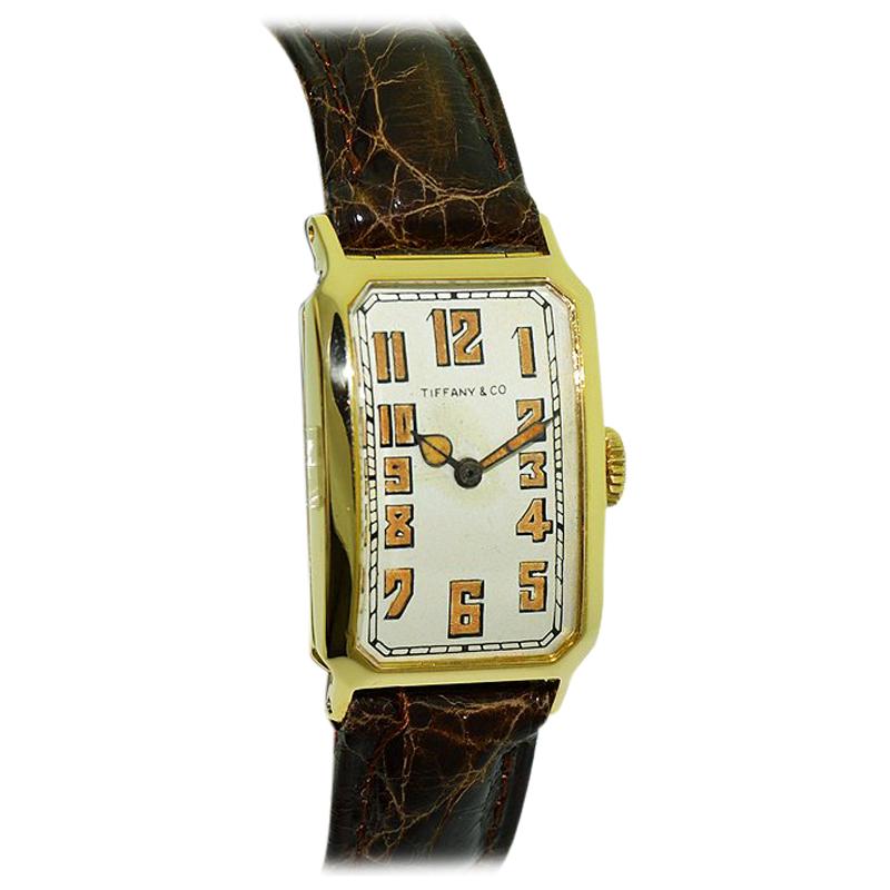 Tiffany 
Co. by I.W.C. 18 Karat Gold Art Deco Watch with Original Dial, 1930s