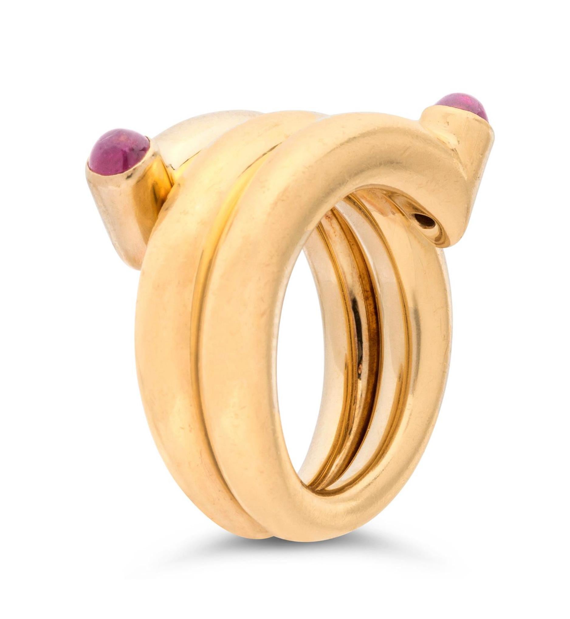Post-War Tiffany & Co by Jean Schlumberger New York, 18K & Ruby Double Coil Ring, C.1960