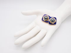 Tiffany Co. by Leo De Vroomen Pair of Enameled Clips Earrings 18kt Gold Hematite