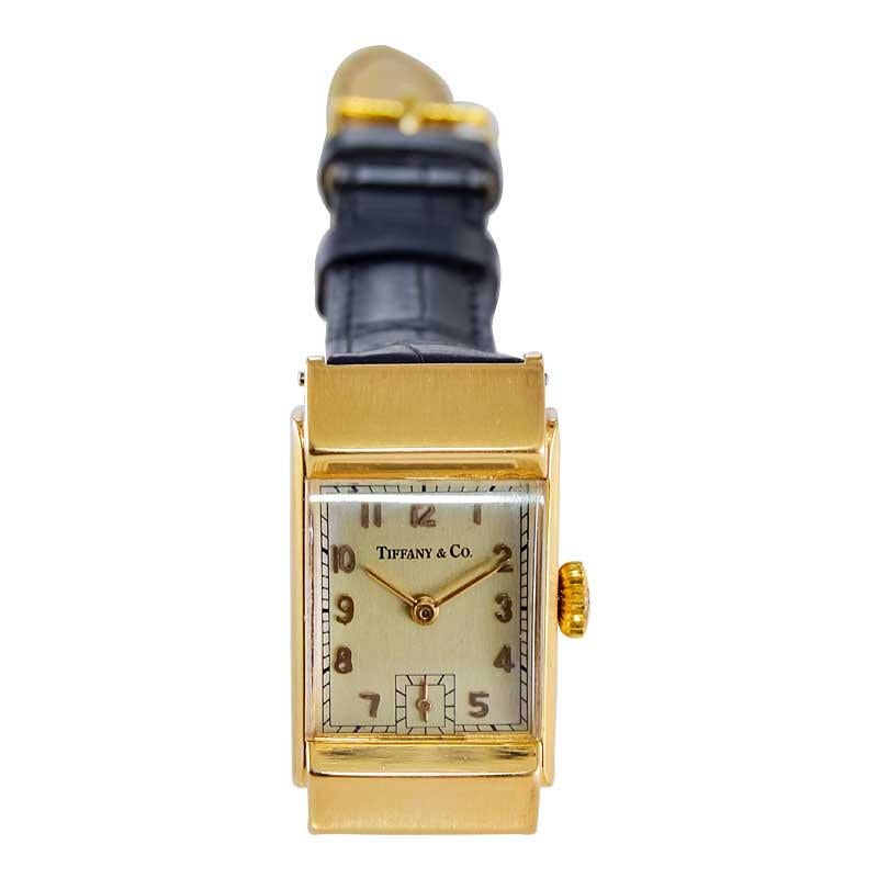 Tiffany & Co. by Meylan 18 Karat Yellow Gold Art Deco Tank Watch, circa 1930s For Sale 3