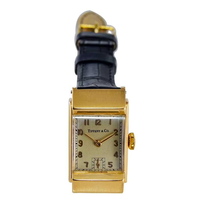 Tiffany & Co. by Meylan 18 Karat Yellow Gold Art Deco Tank Watch, circa 1930s For Sale 4