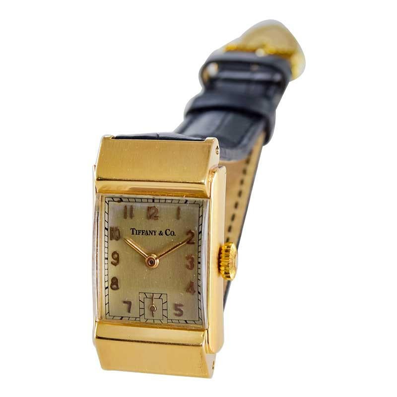 Tiffany & Co. by Meylan 18 Karat Yellow Gold Art Deco Tank Watch, circa 1930s For Sale 5