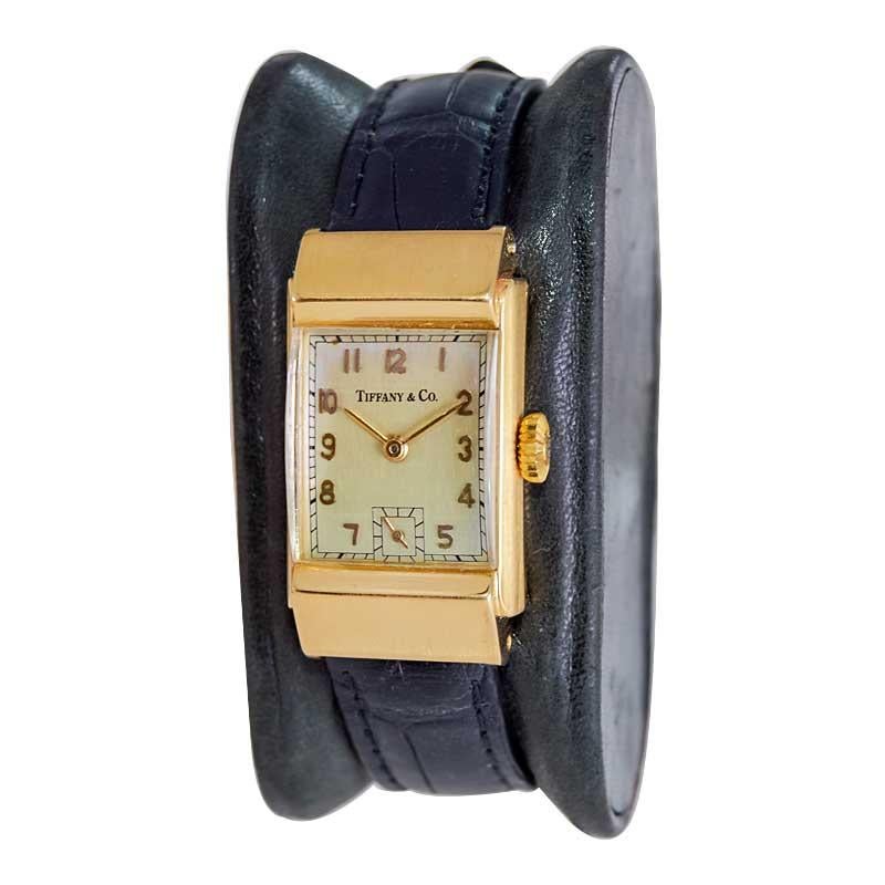 Women's or Men's Tiffany & Co. by Meylan 18 Karat Yellow Gold Art Deco Tank Watch, circa 1930s For Sale