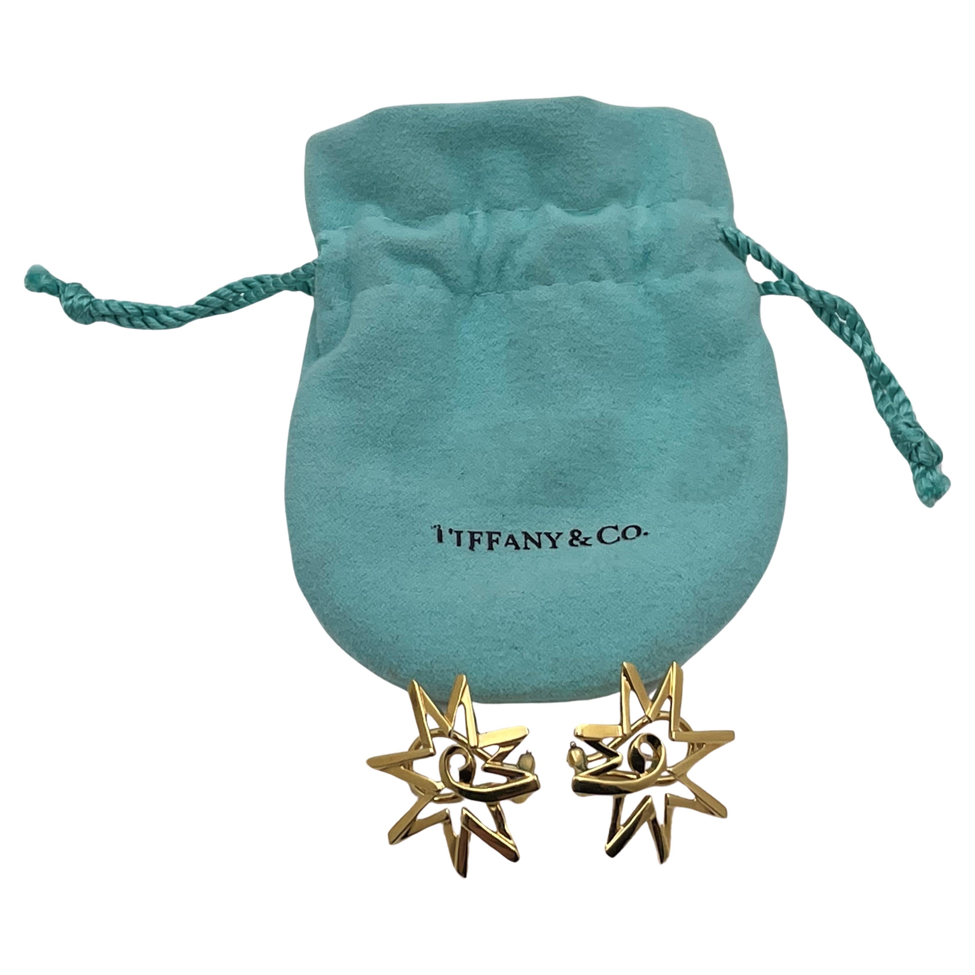 Tiffany & Co. by Paloma Picasso 18k Gold Rare Starburst Earrings For Sale