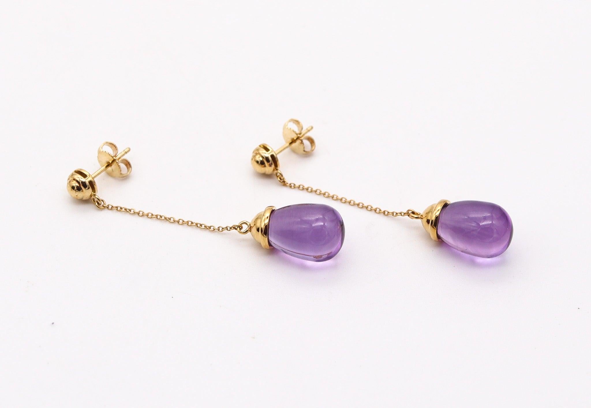 Briolette Cut TIFFANY & CO. By Paloma Picasso Dangle Drops Earrings In 18Kt Gold & Amethysts