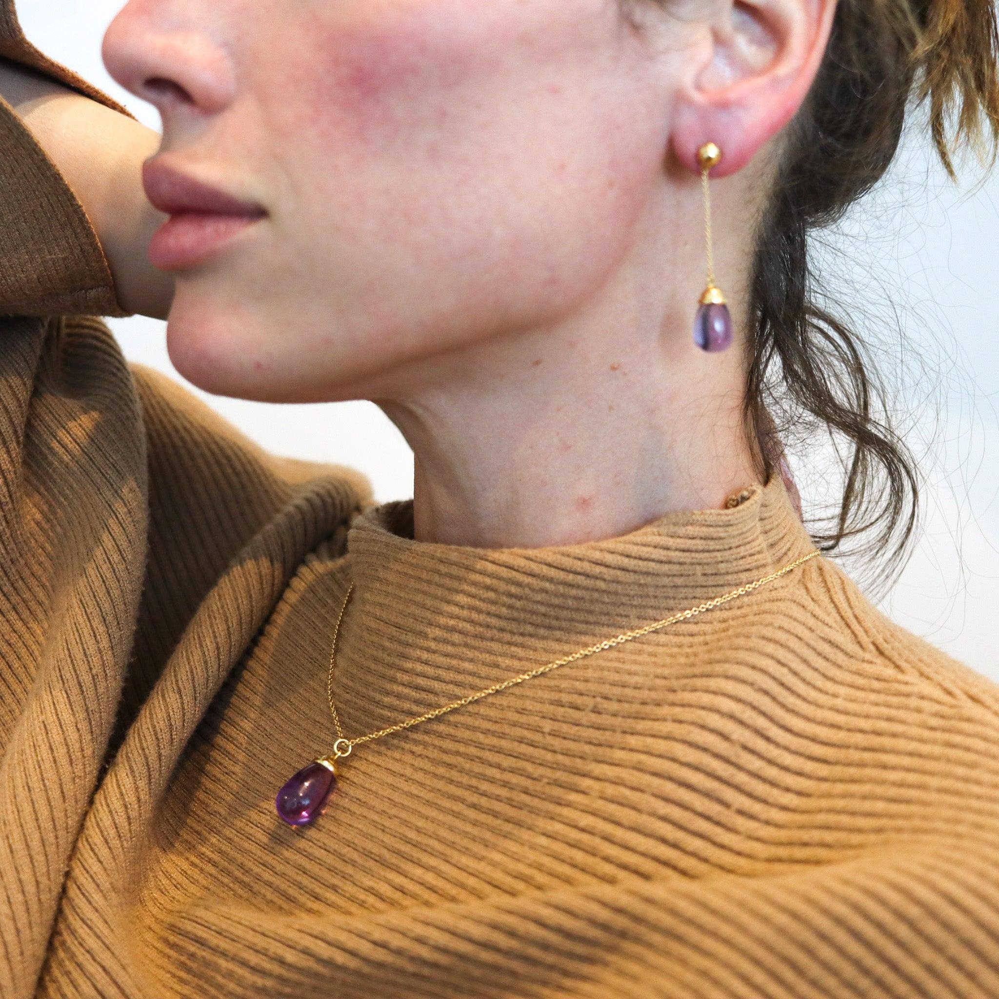 TIFFANY & CO. By Paloma Picasso Dangle Drops Earrings In 18Kt Gold & Amethysts 1