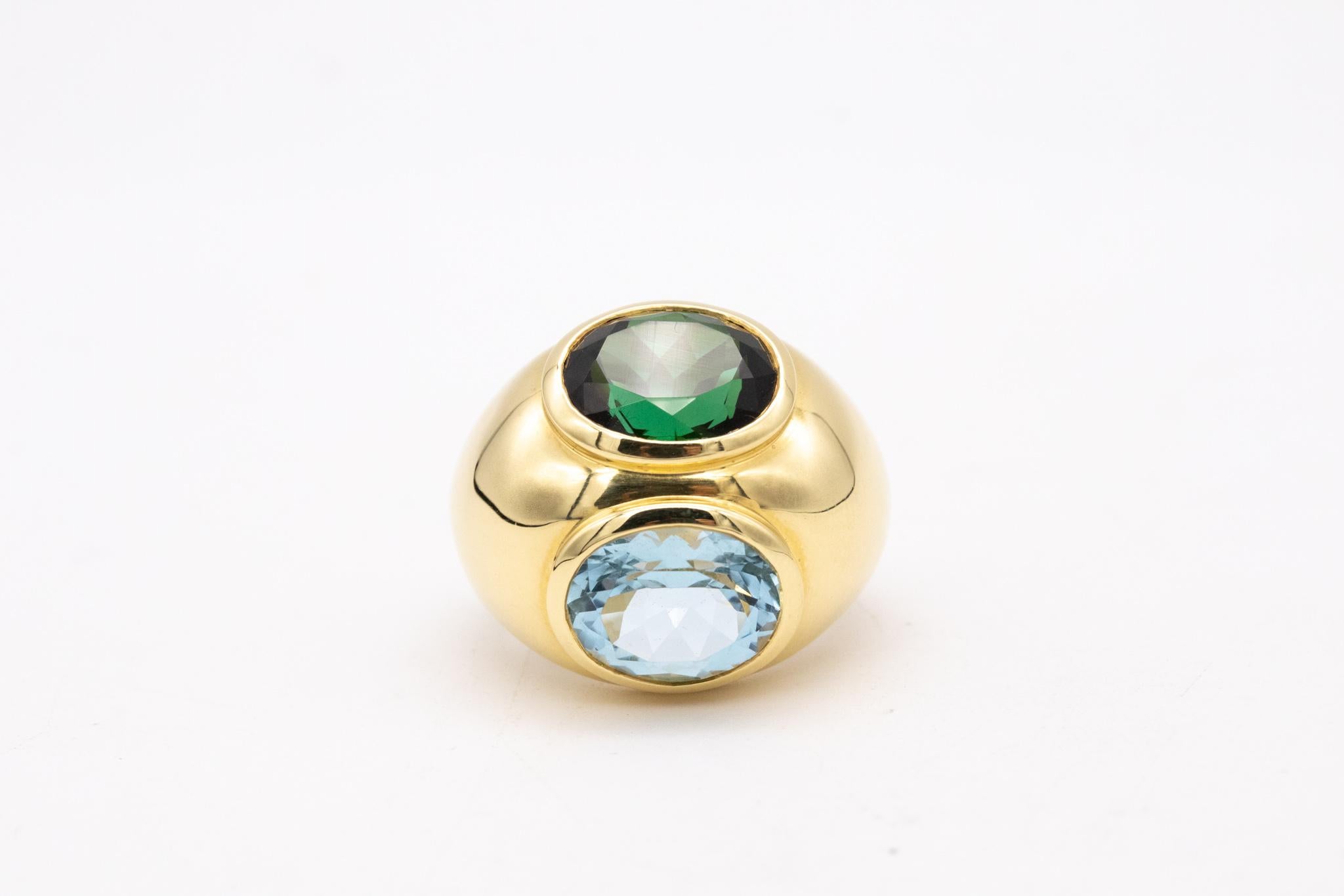 Tiffany & Co by Paloma Picasso Doppio Ring in 18Kt with Aquamarine & Tourmaline In Excellent Condition For Sale In Miami, FL