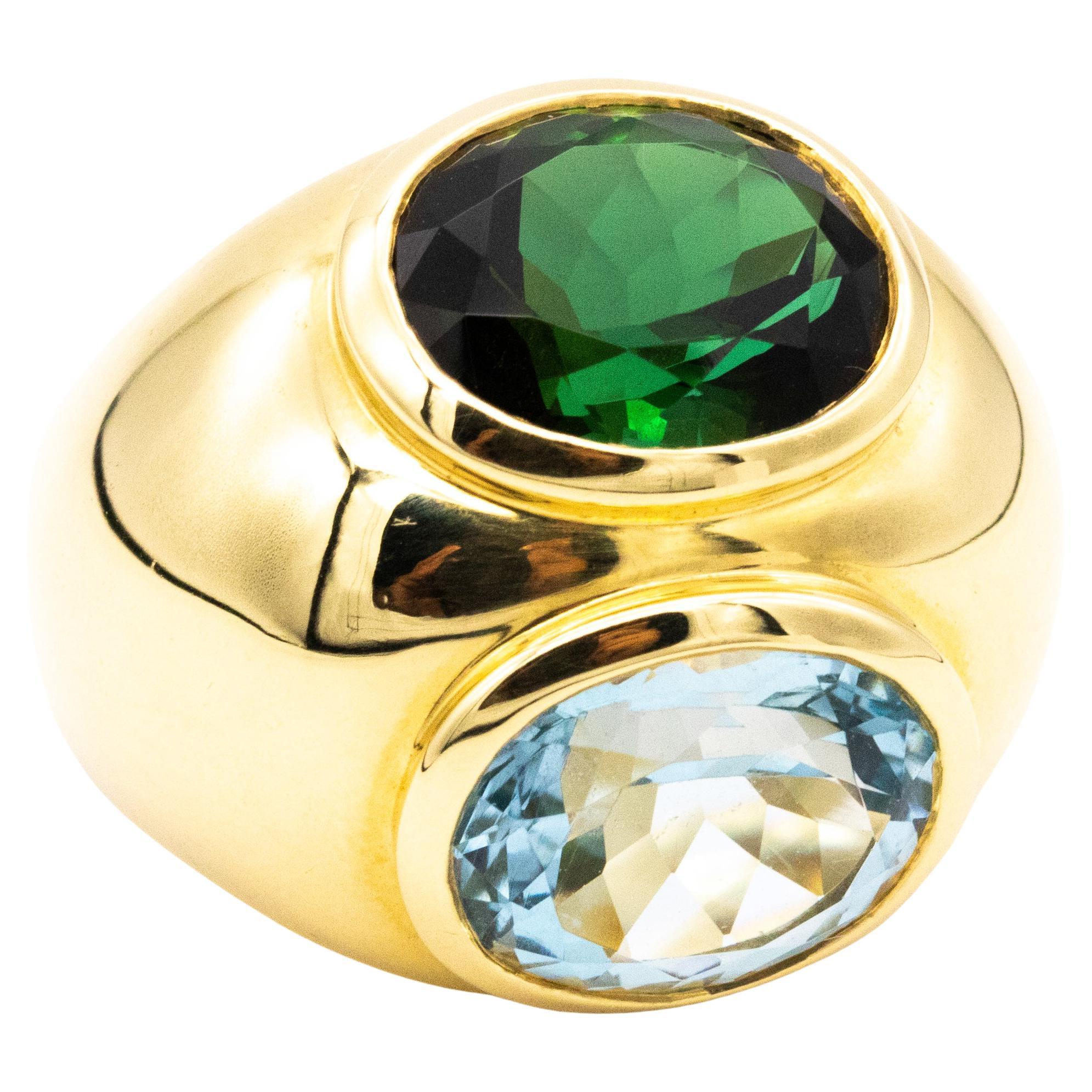 Tiffany & Co by Paloma Picasso Doppio Ring in 18Kt with Aquamarine & Tourmaline